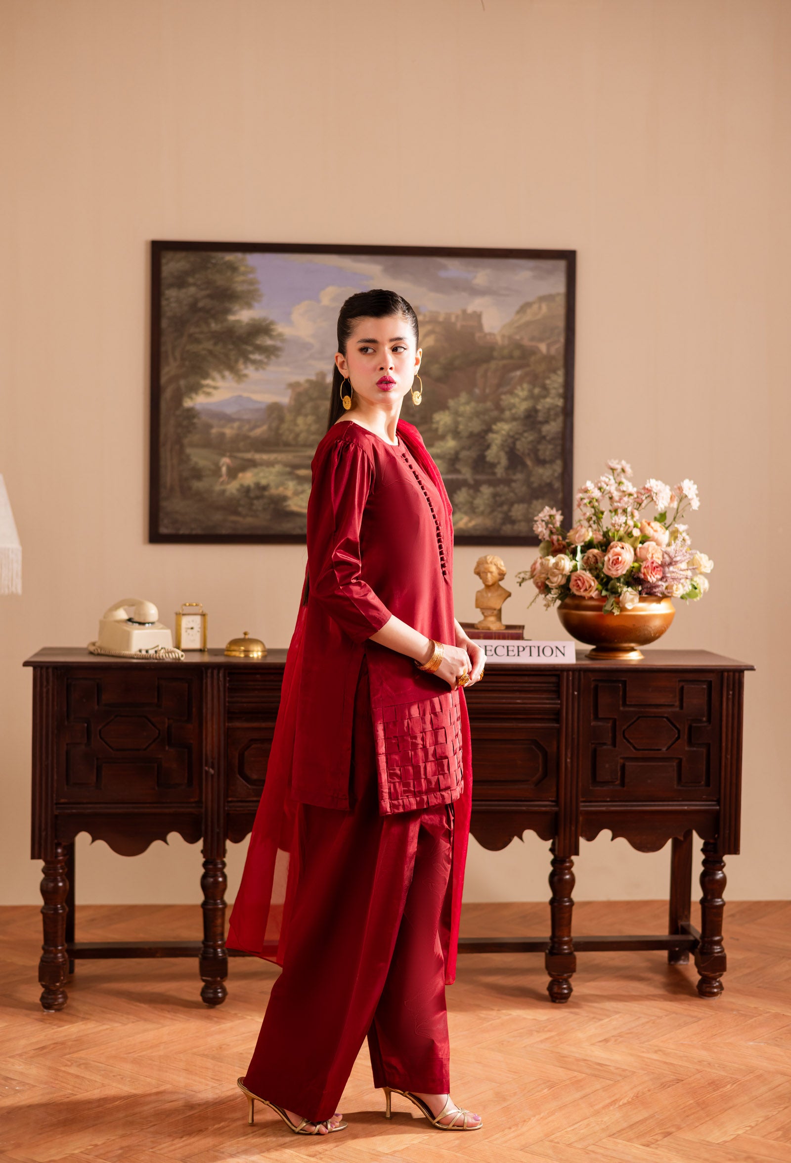 3PC Luxury Solid Silk Dress LSS - Maroon