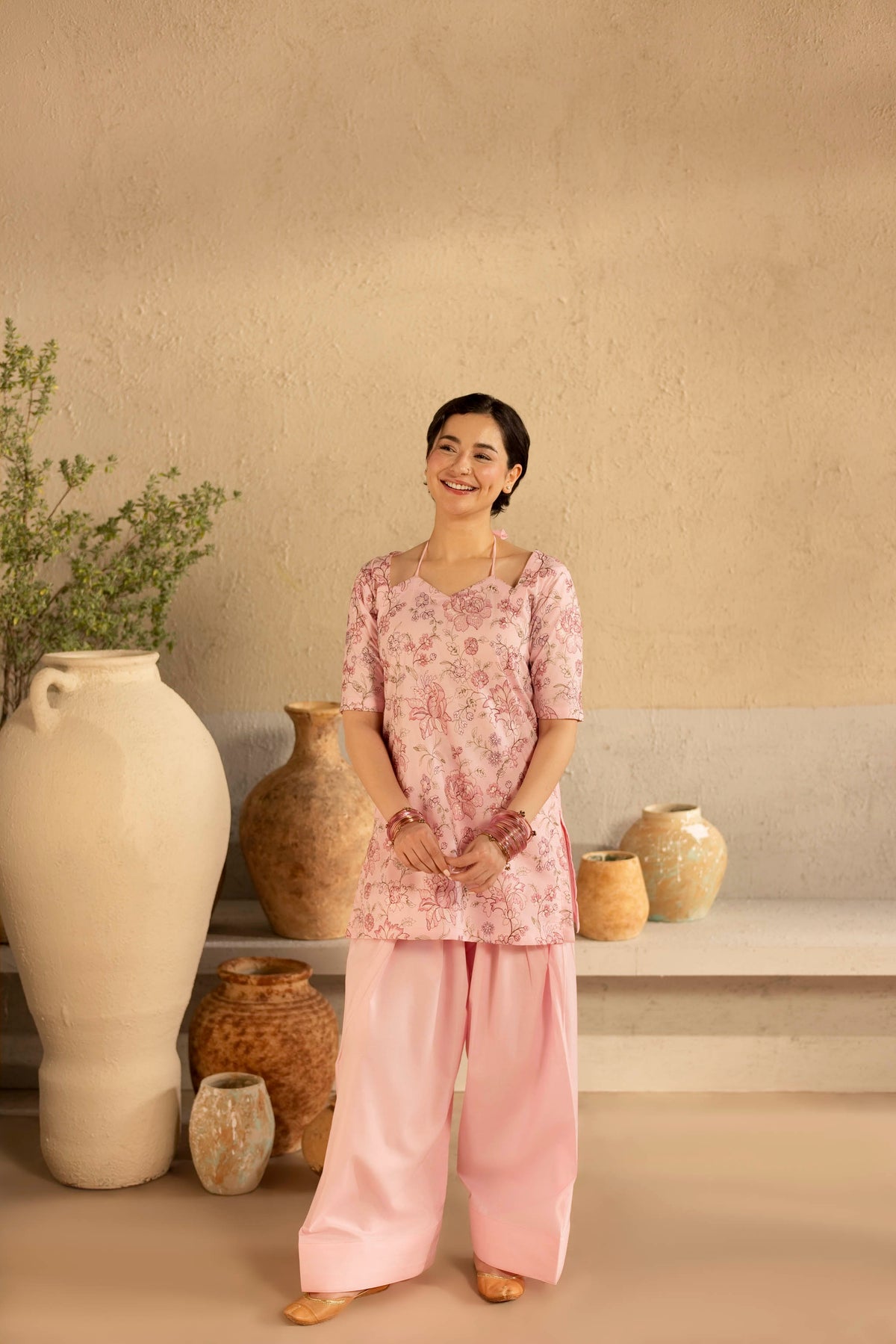2PC Cambric Embroidered Dress - HM06