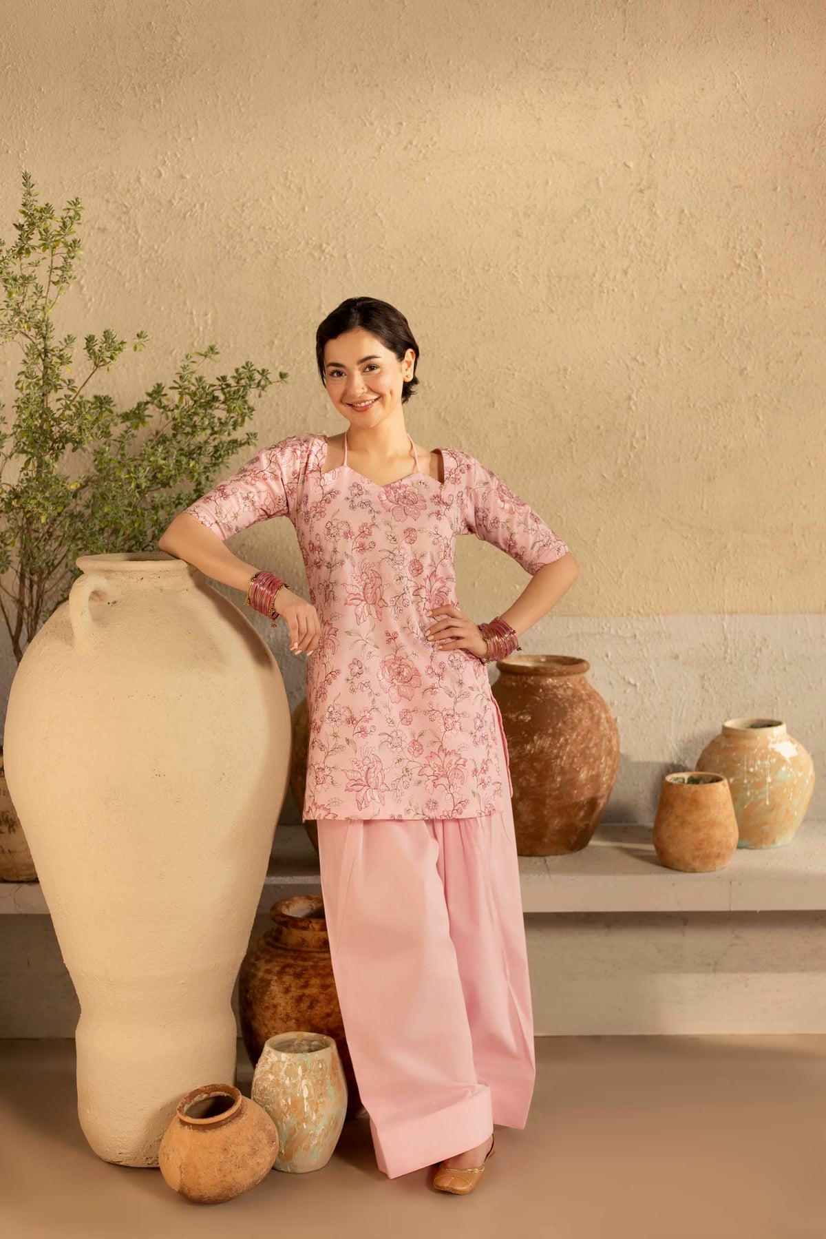 2PC Cambric Embroidered Dress - HM06