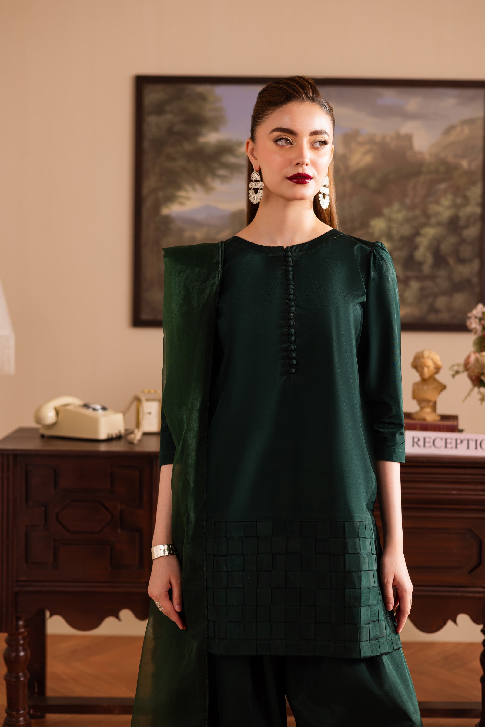 3PC Luxury Solid Silk Dress LSS - Emerald Green