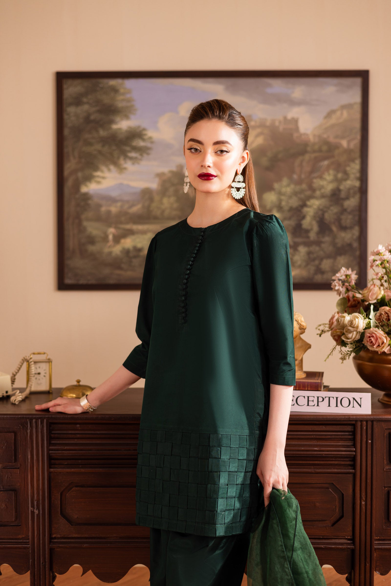 3PC Luxury Solid Silk Dress LSS - Emerald Green