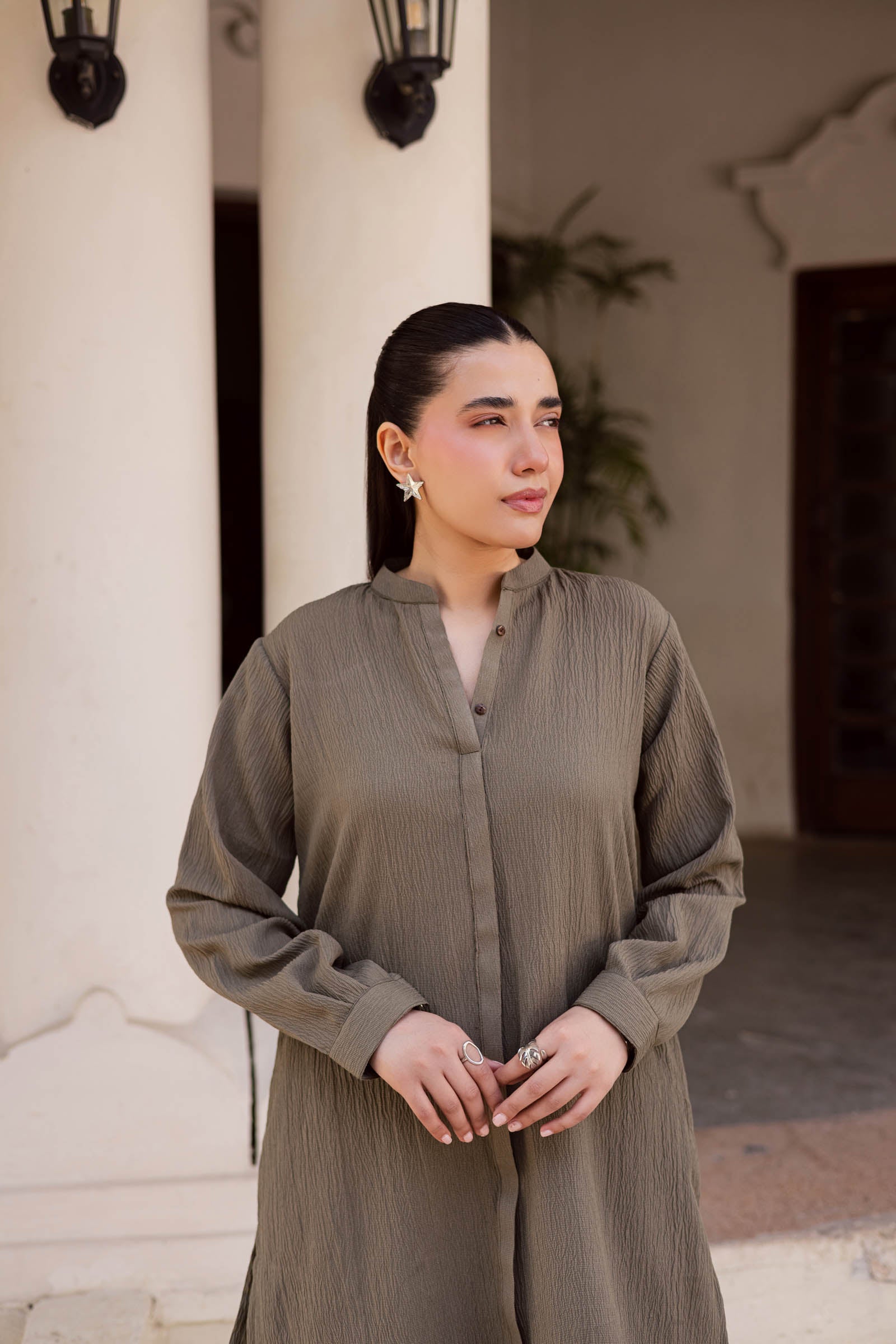 2PC Textured Dress-SP-Sage Green