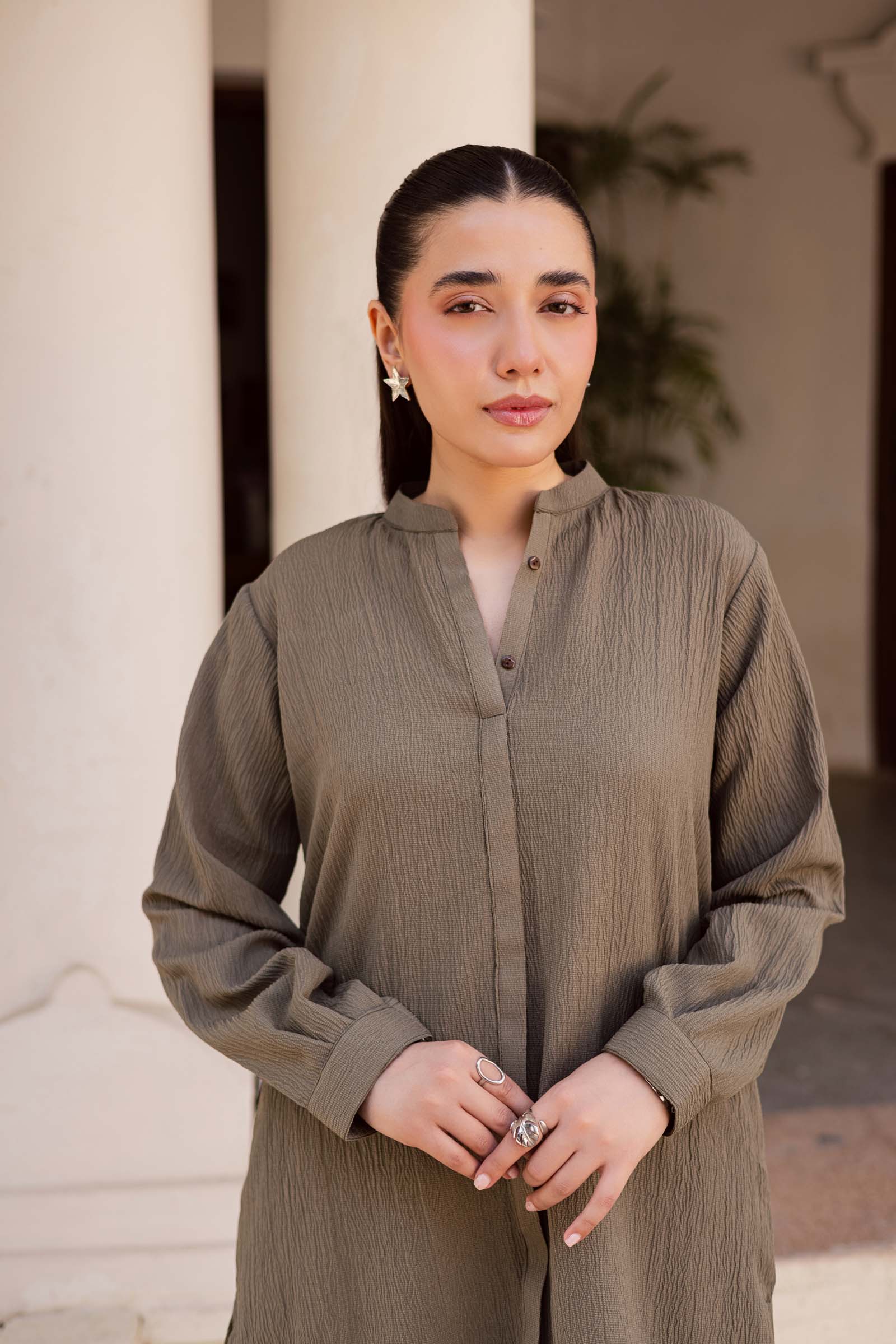 2PC Textured Dress-SP-Sage Green