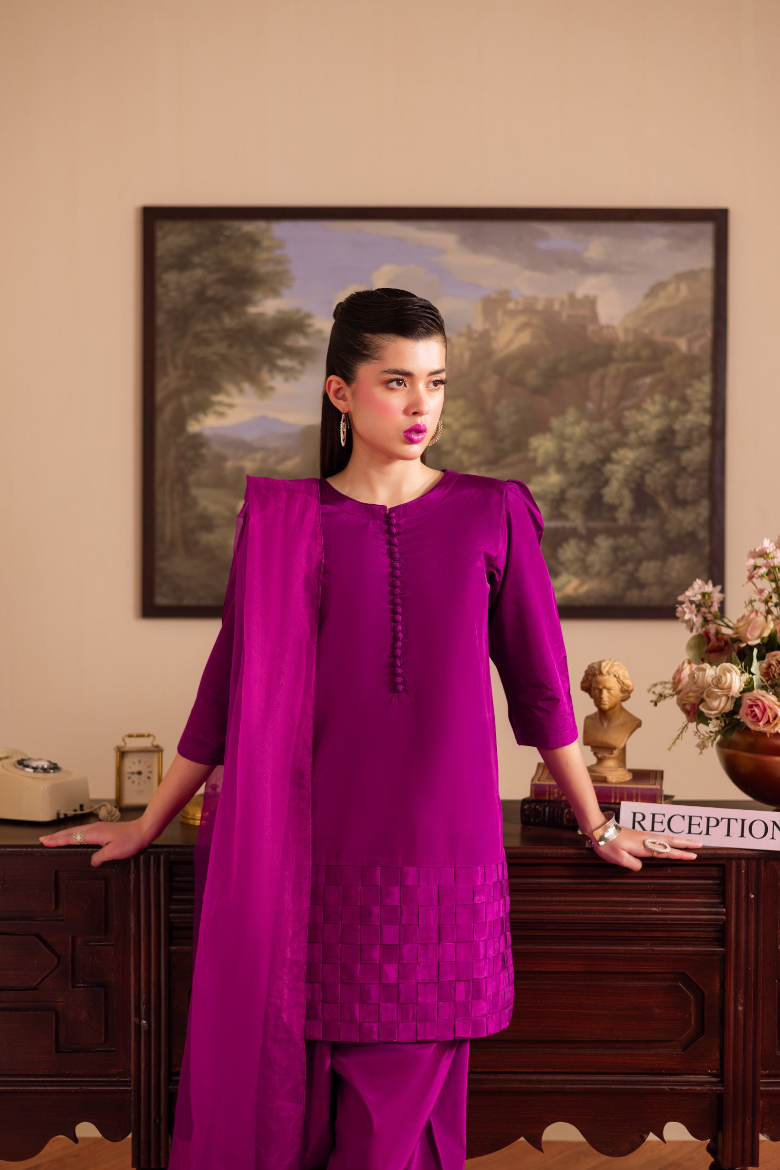 3PC Luxury Solid Silk Dress LSS - Plum