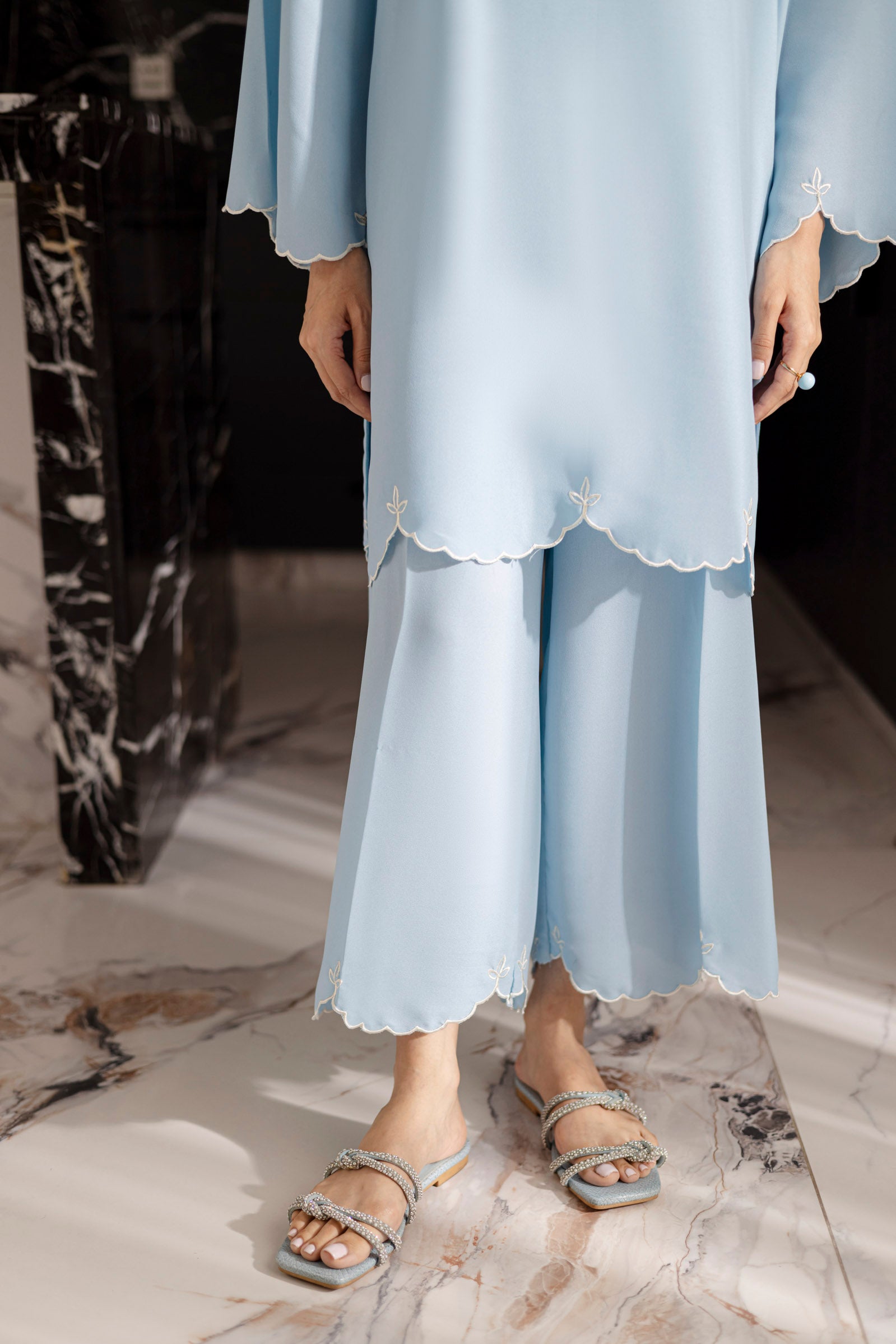 Embroidered Solid 2PC Dress - SP-04 Ice Blue