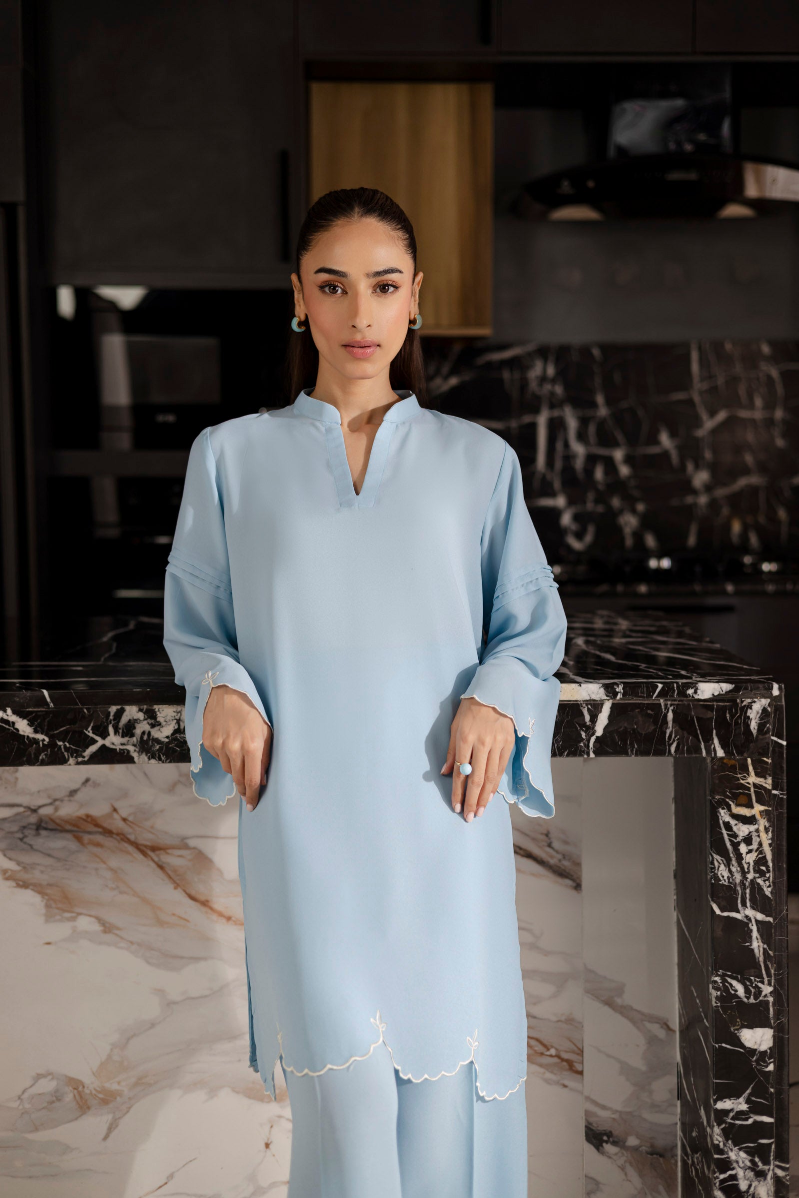 Embroidered Solid 2PC Dress - SP-04 Ice Blue