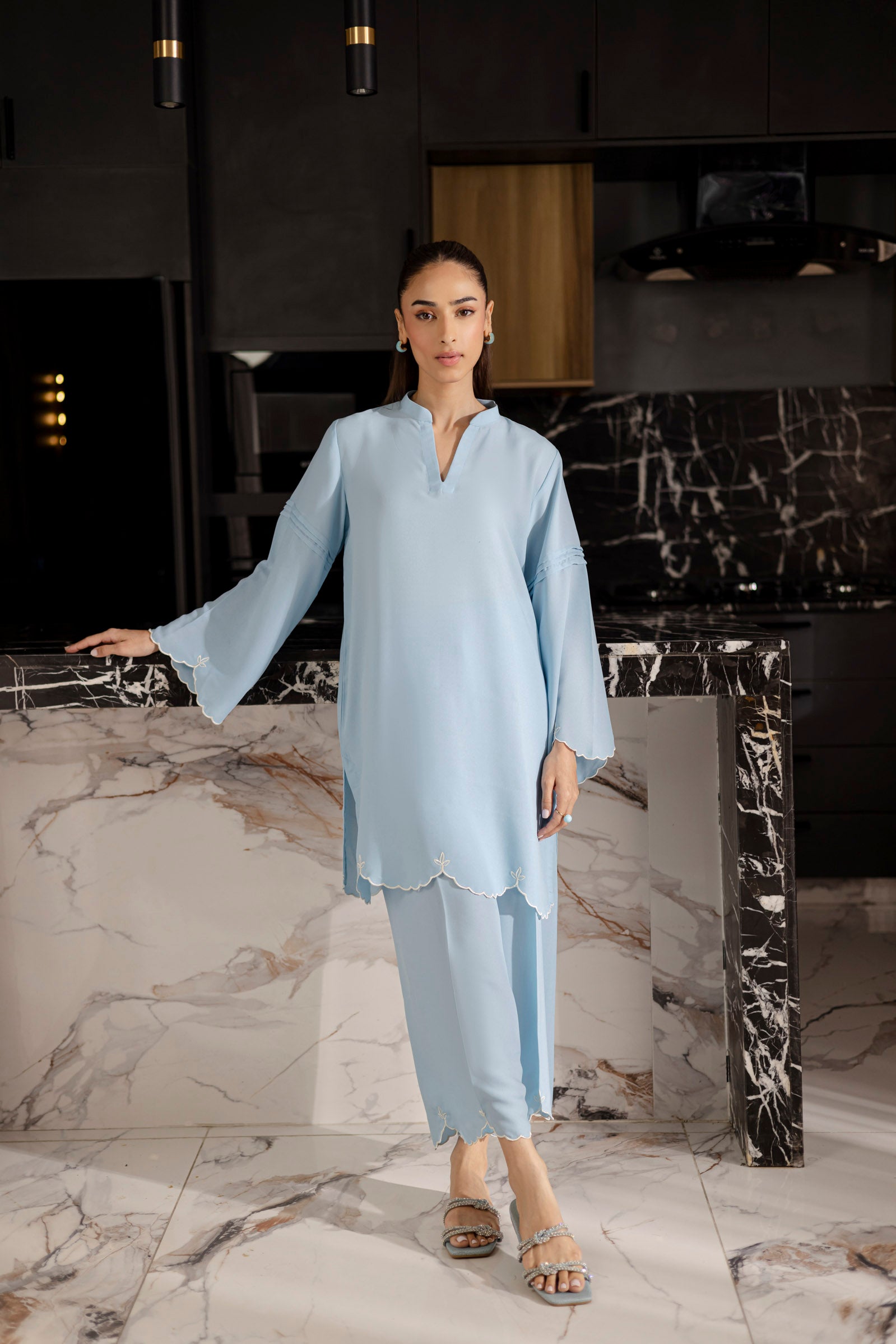 Embroidered Solid 2PC Dress - SP-04 Ice Blue