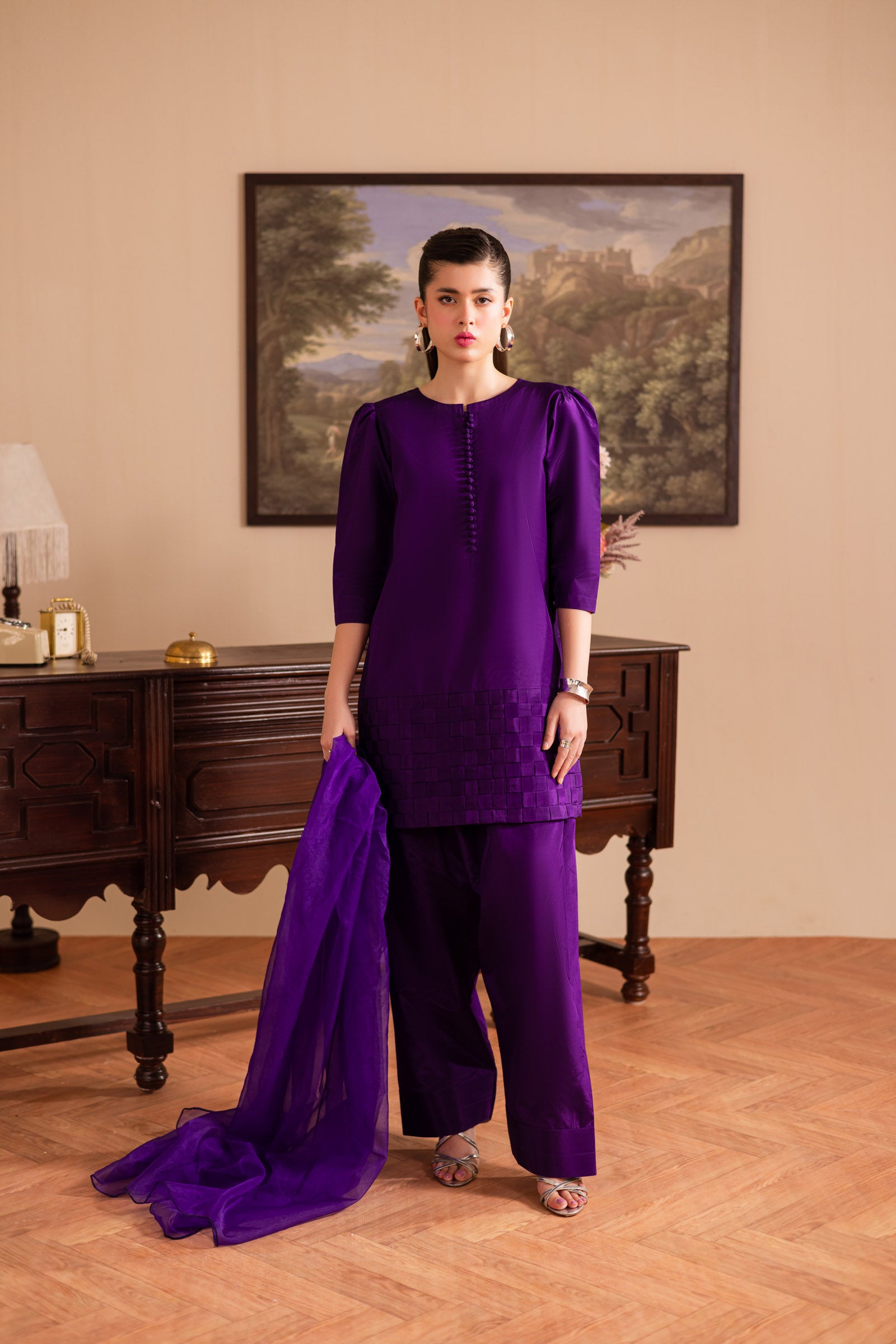3PC Luxury Solid Silk Dress LSS - Purple