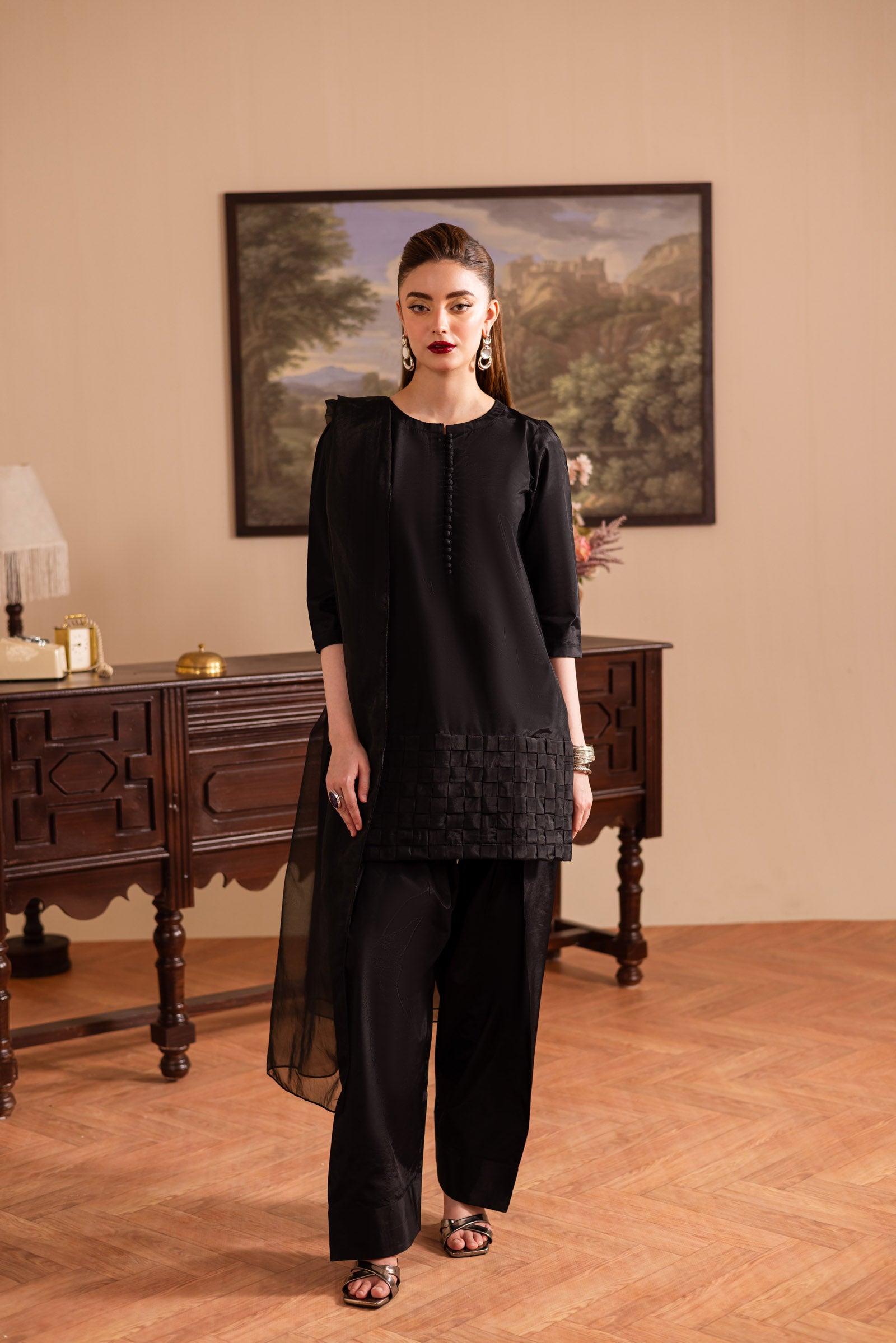 3PC Luxury Solid Silk Dress LSS - Black