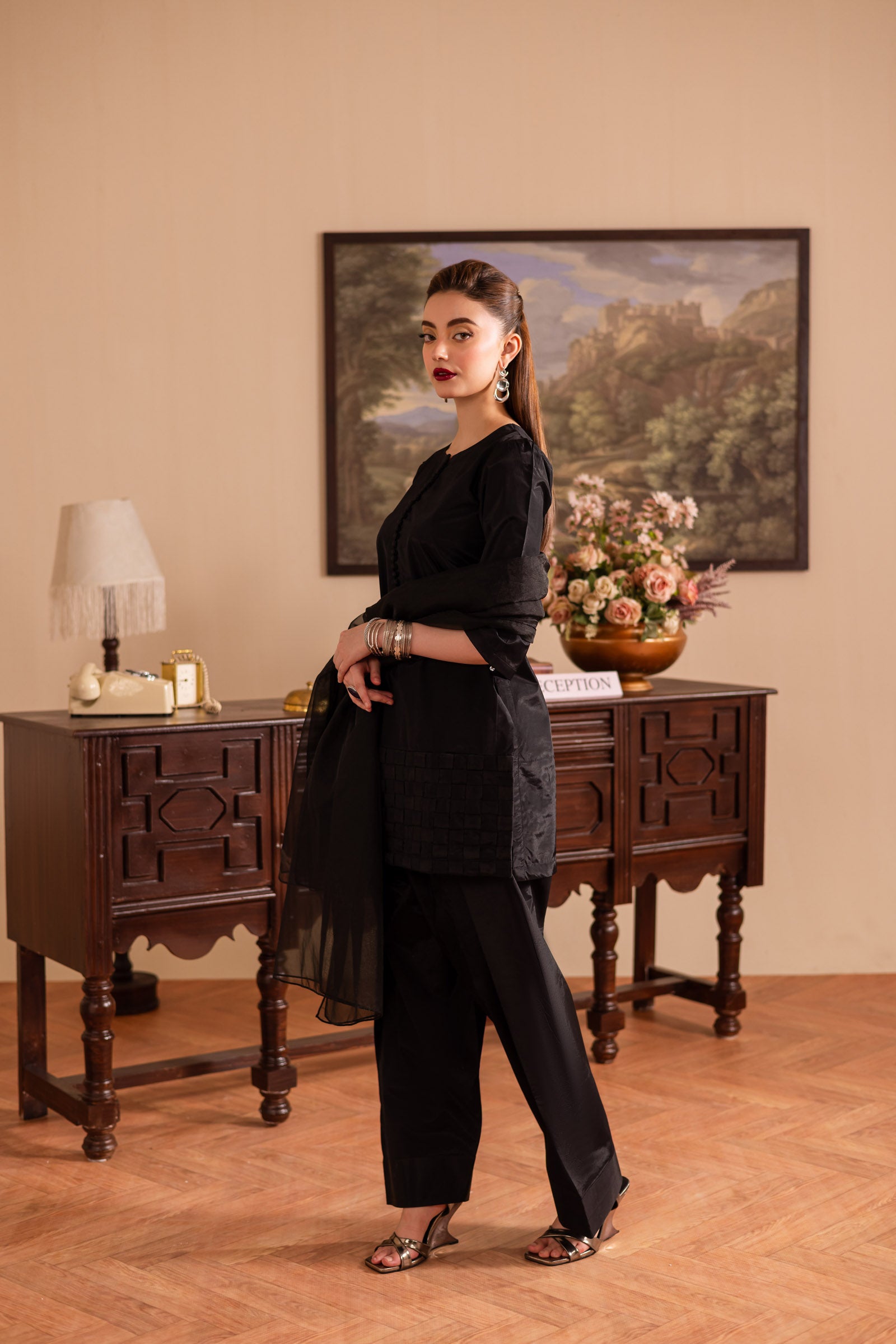 3PC Luxury Solid Silk Dress LSS - Black