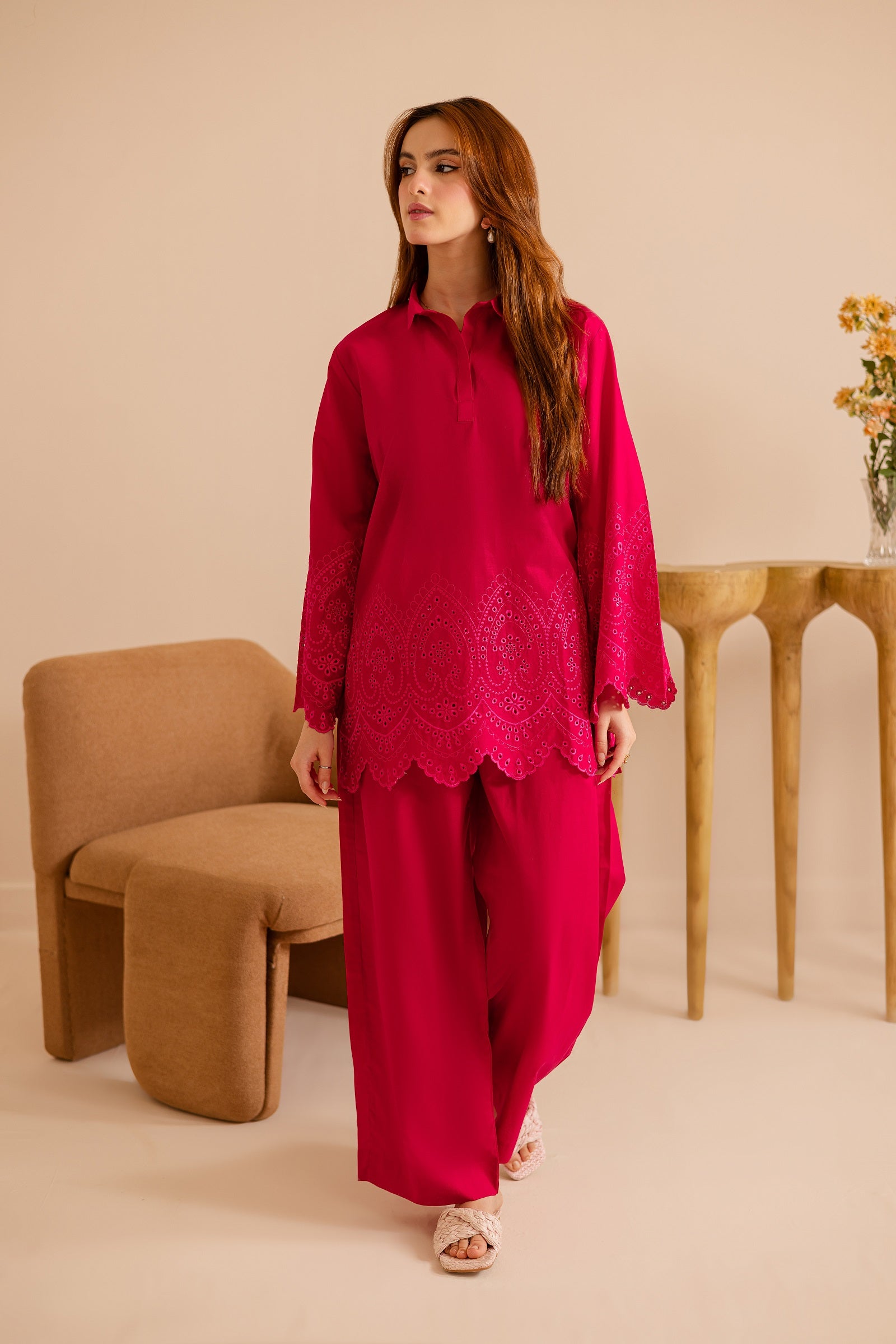 Schiffli Embroidered Co-Ord - 1159-S.PNK