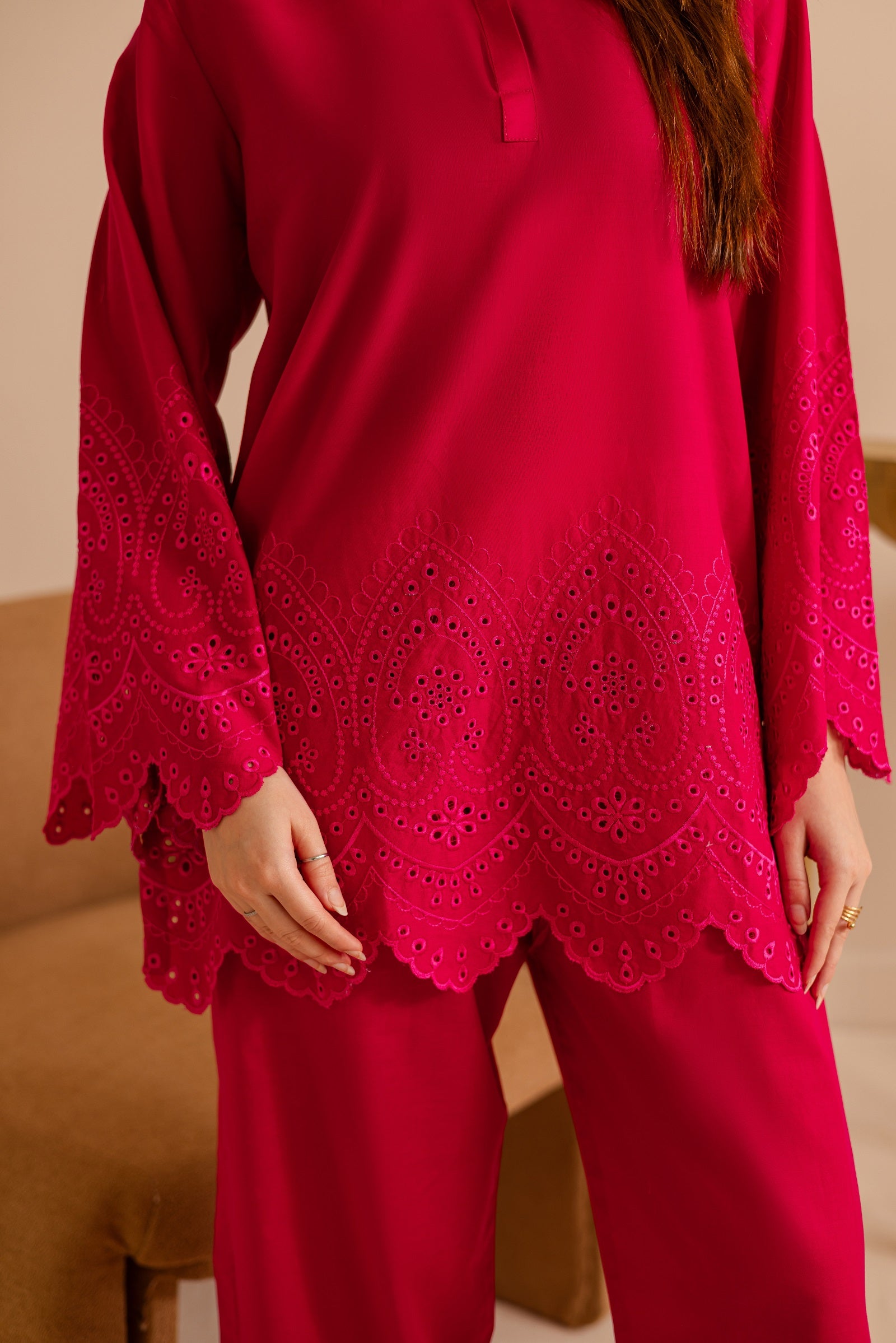 Schiffli Embroidered Co-Ord - 1159-S.PNK