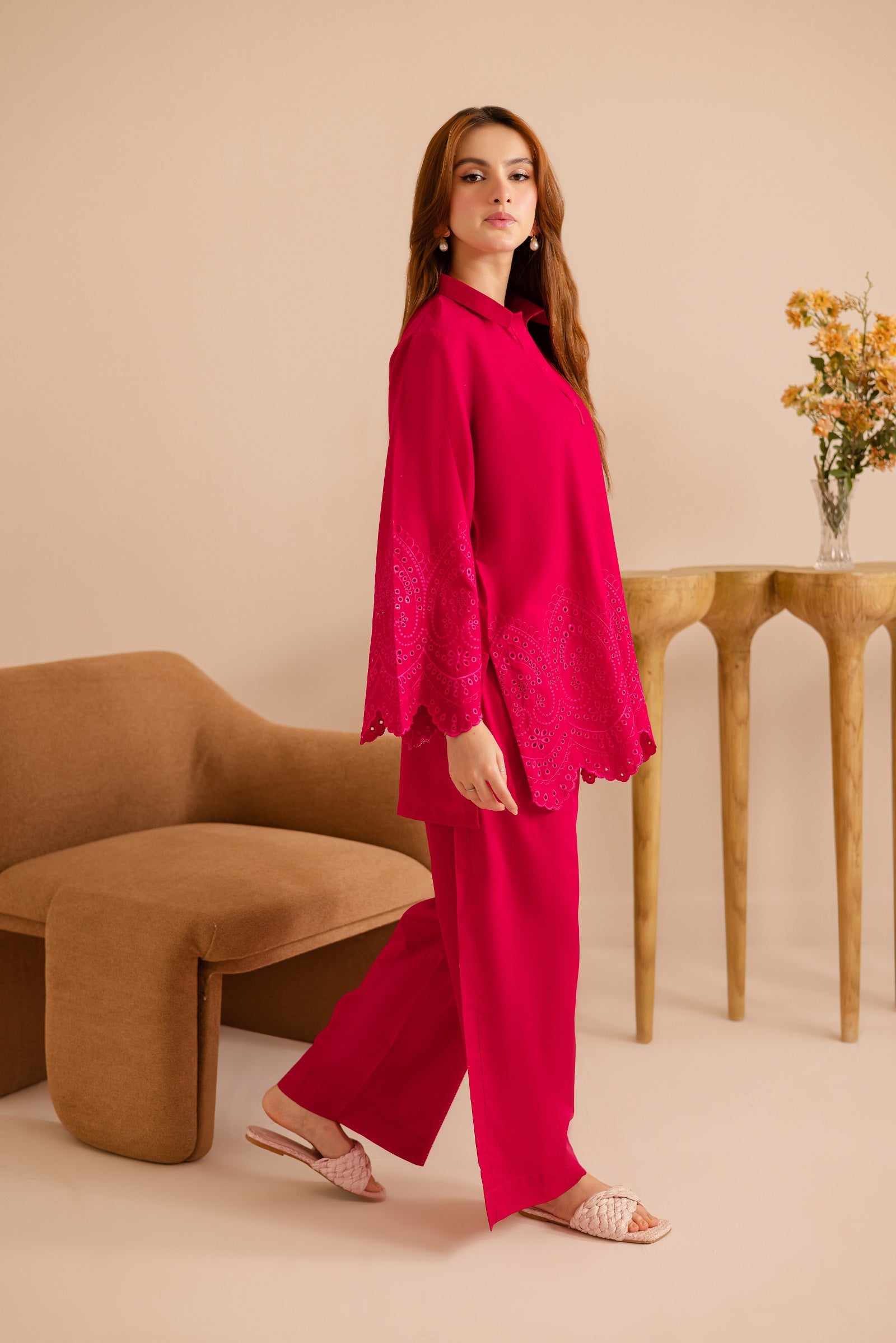 Schiffli Embroidered Co-Ord - 1159-S.PNK