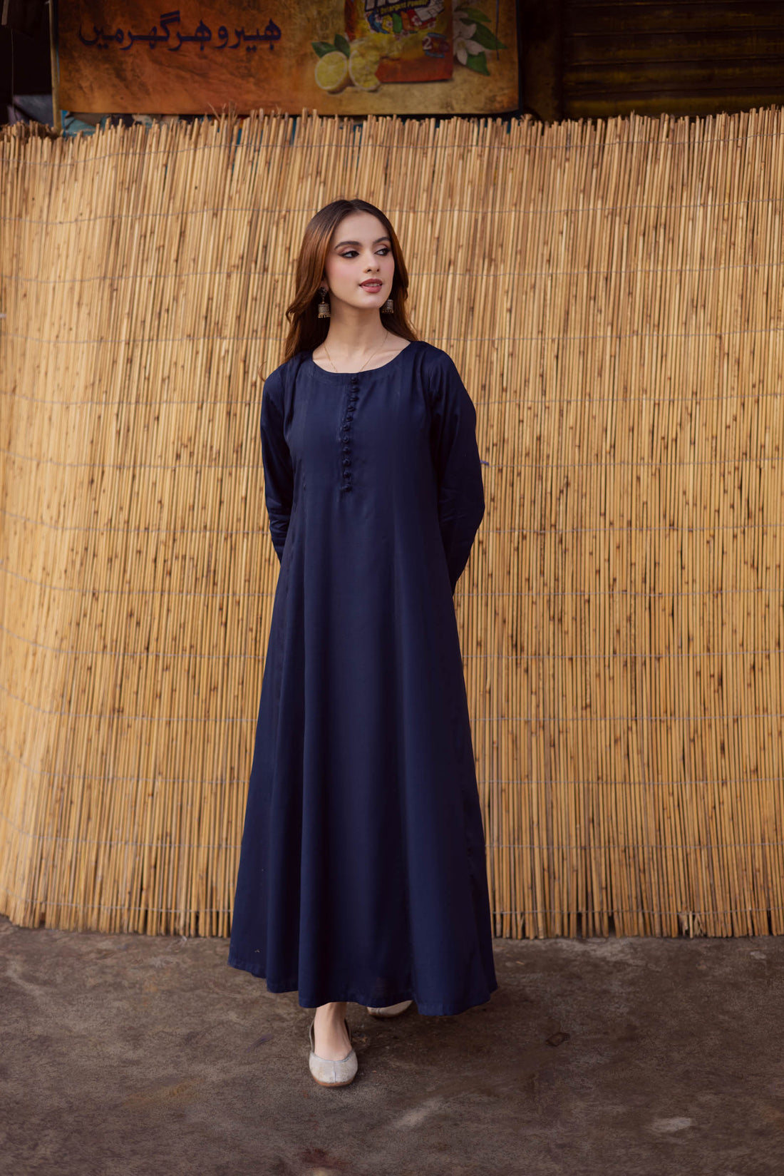 Raw Silk Frock-Navy Blue