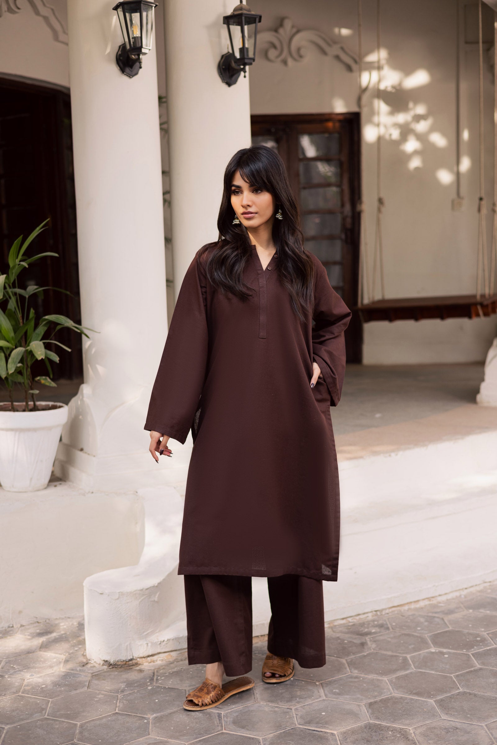 2 PC Khaddar Solid PSK 01 - Dark Brown