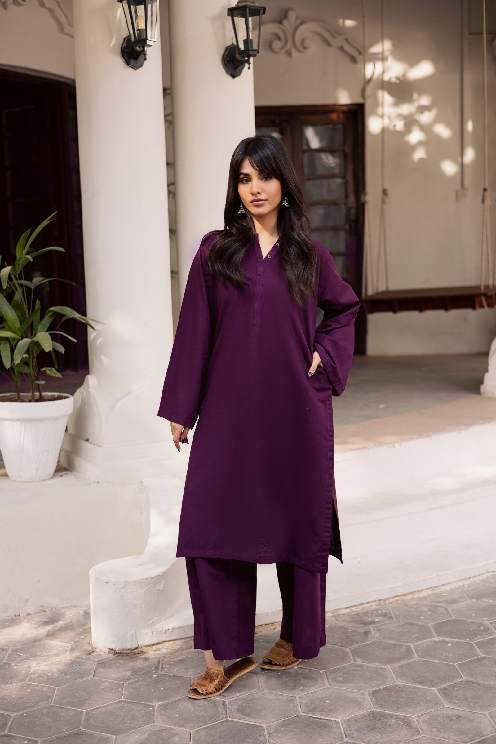 2 PC Khaddar Solid PSK 01 - Dark Plum
