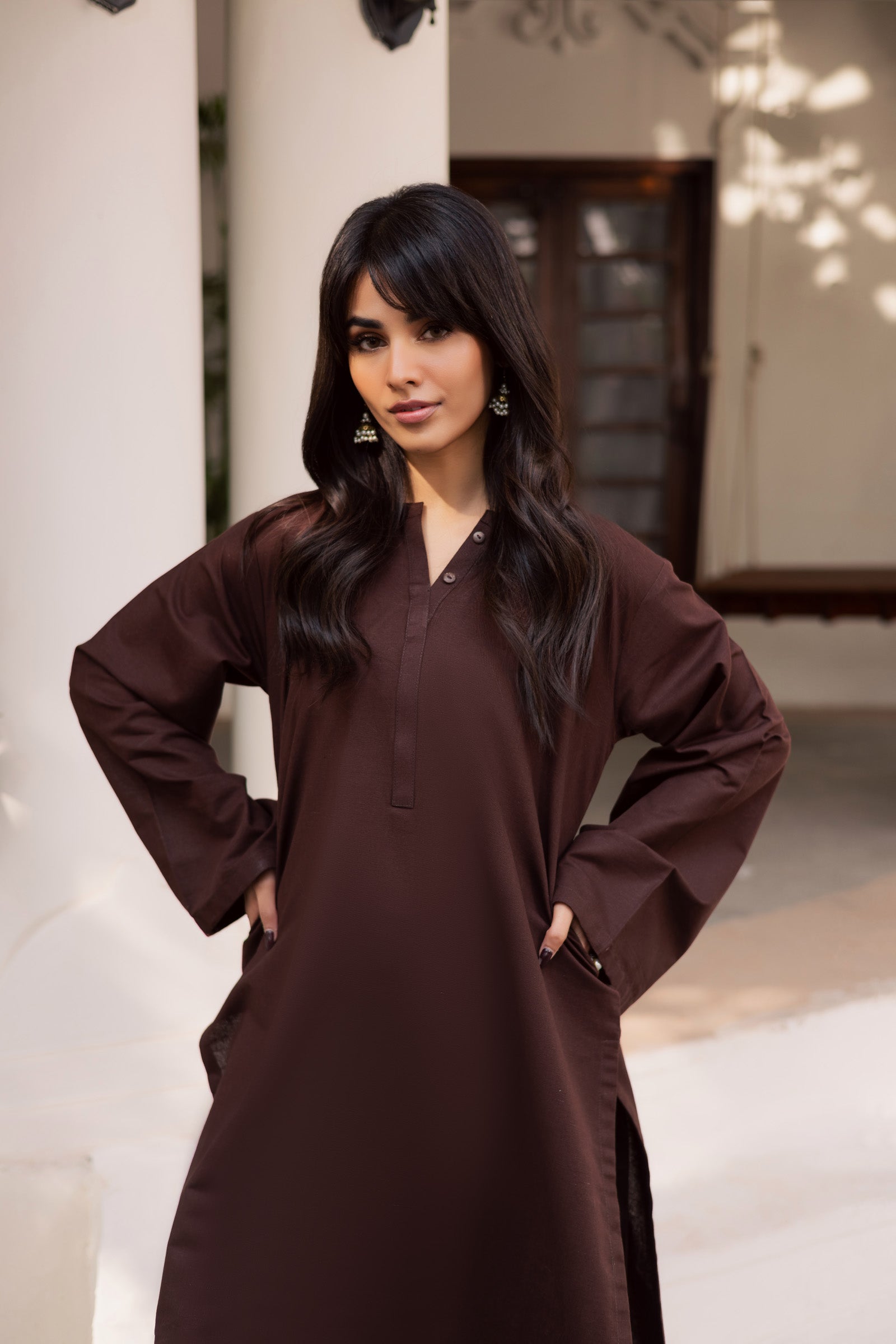 2 PC Khaddar Solid PSK 01 - Dark Brown