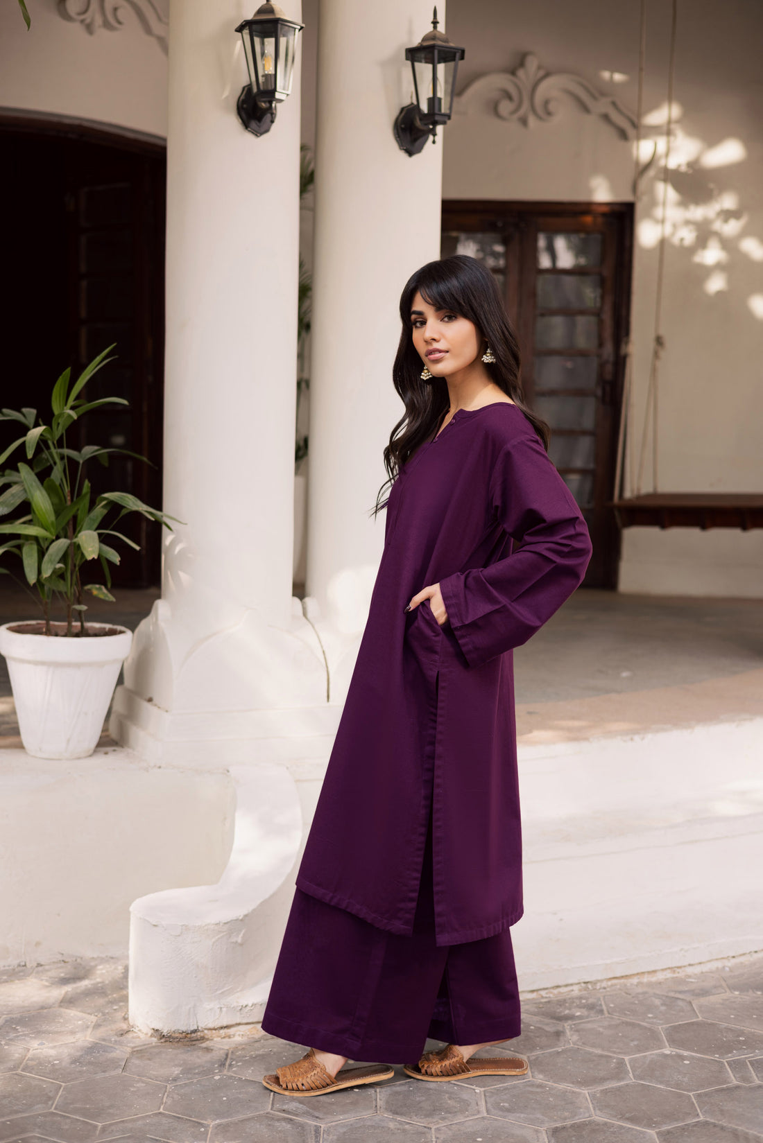 2 PC Khaddar Solid PSK 01 - Dark Plum