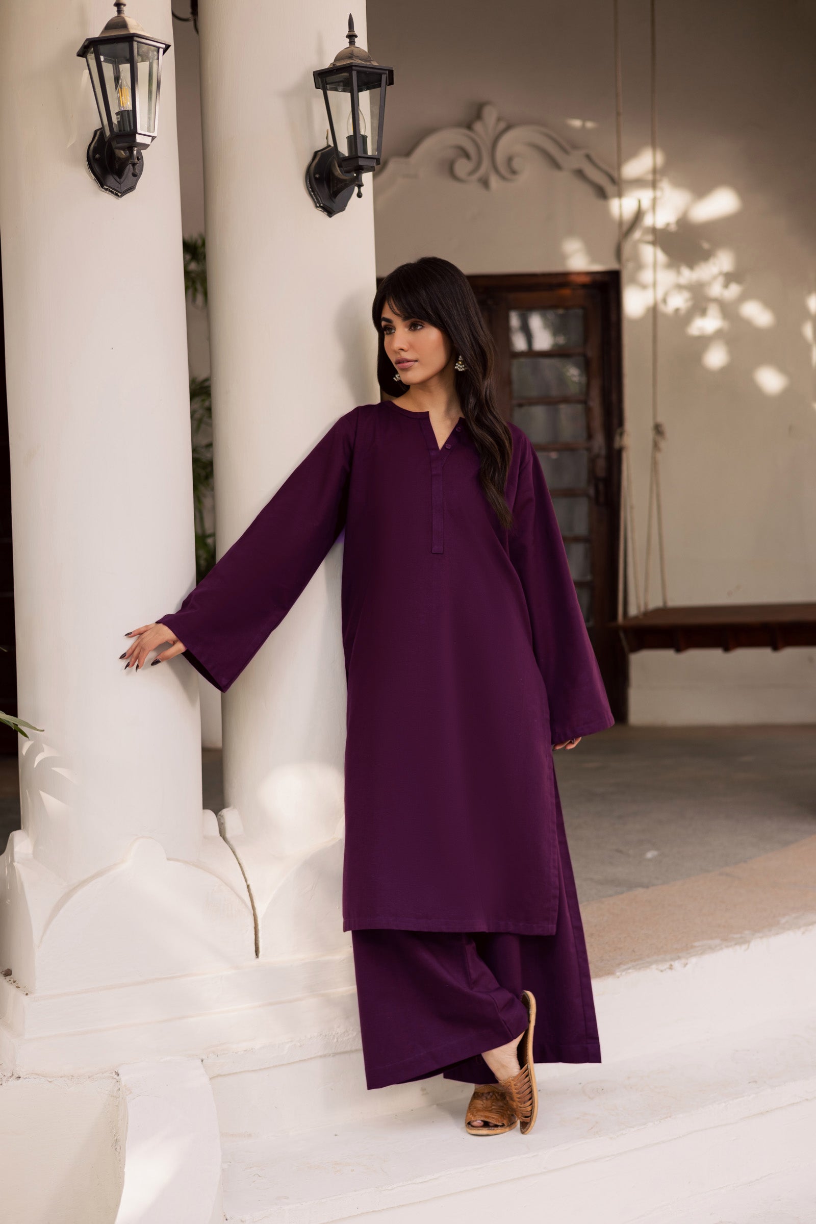 2 PC Khaddar Solid PSK 01 - Dark Plum