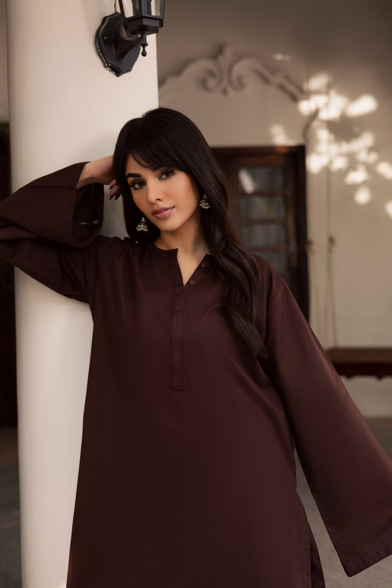 2 PC Khaddar Solid PSK 01 - Dark Brown