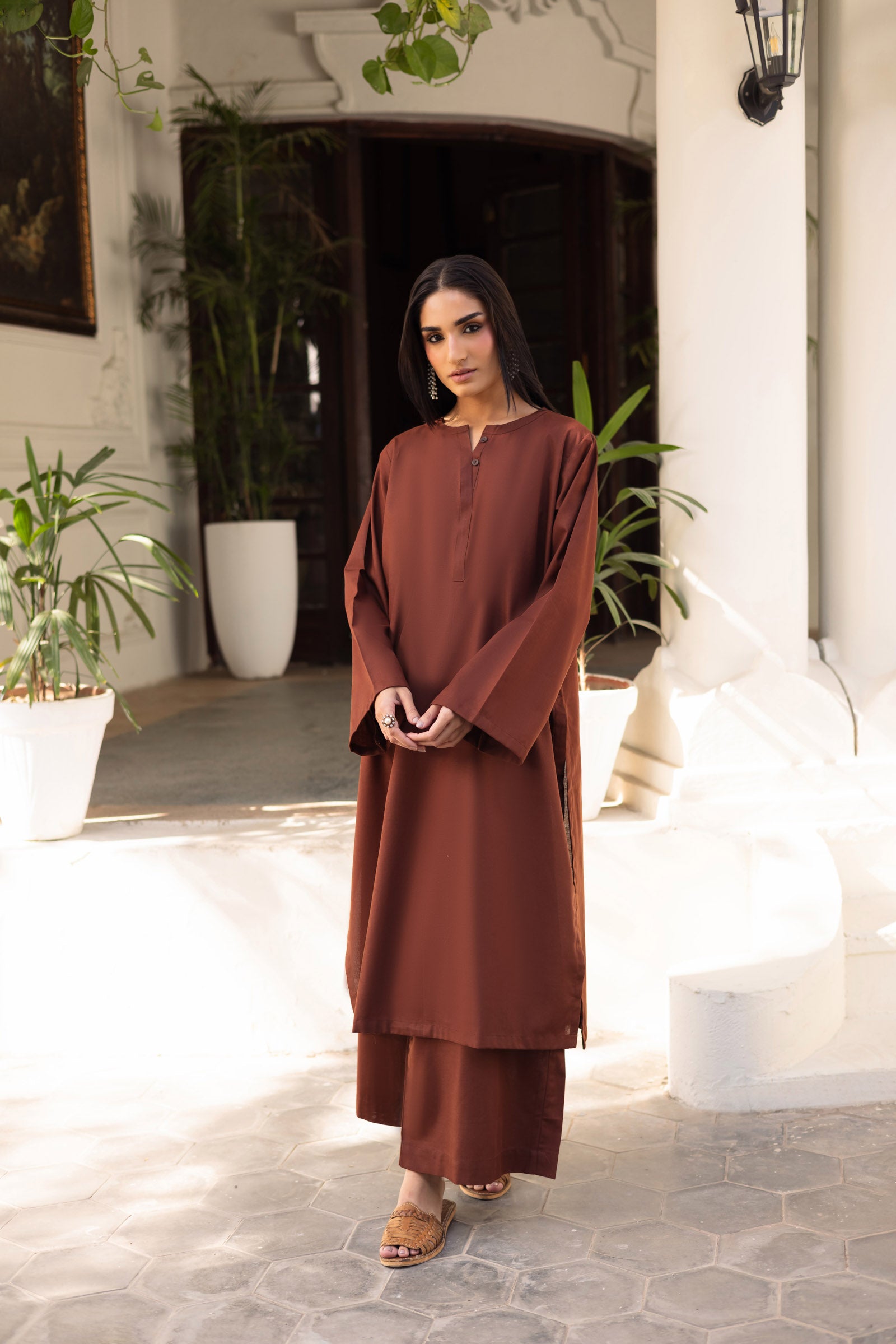 2 PC Khaddar Solid PSK 01 - Chocolate Brown