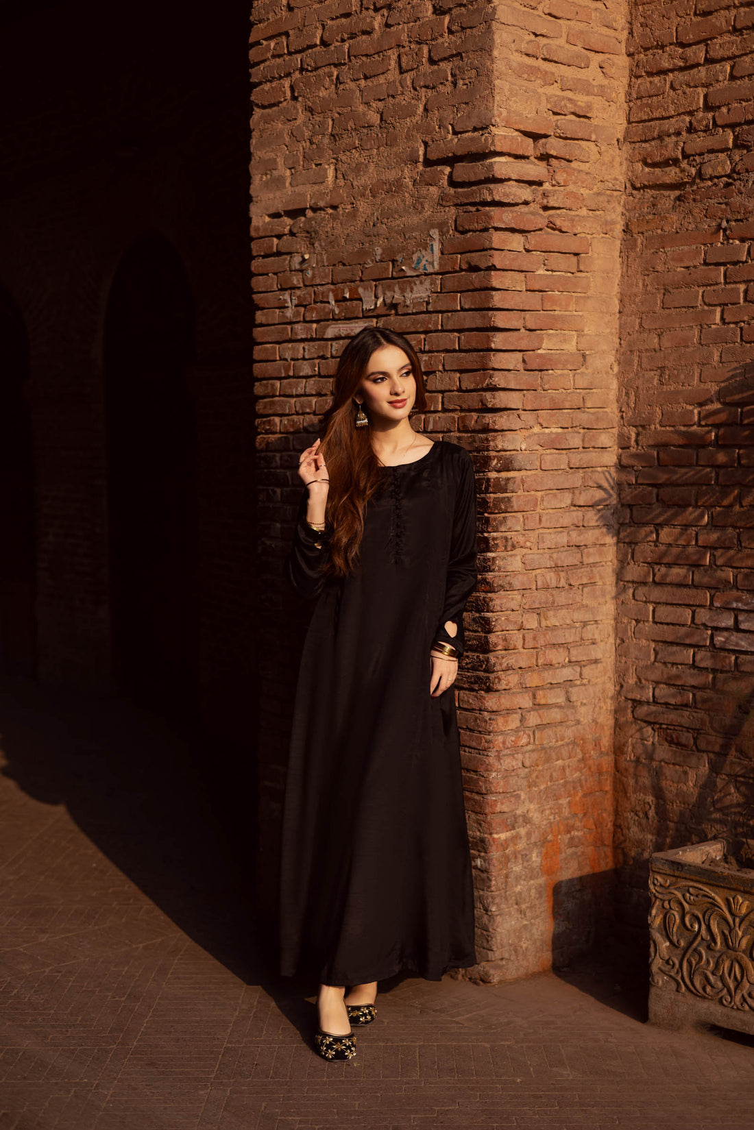 Raw Silk Frock-Black