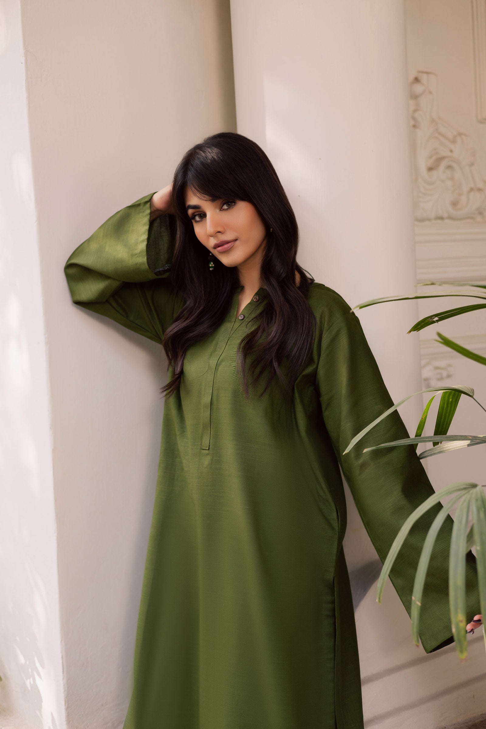 2 PC Khaddar Solid PSK 01 - Olive Green