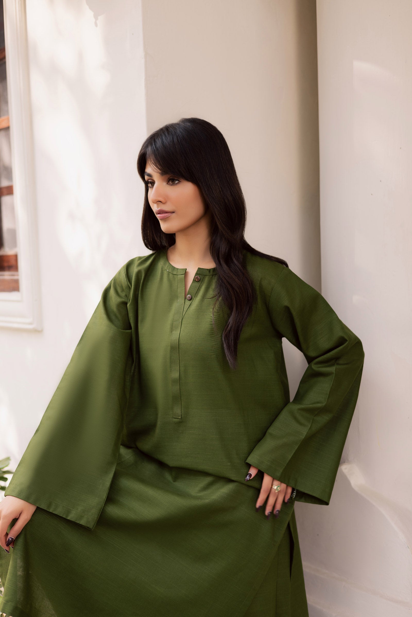 2 PC Khaddar Solid PSK 01 - Olive Green
