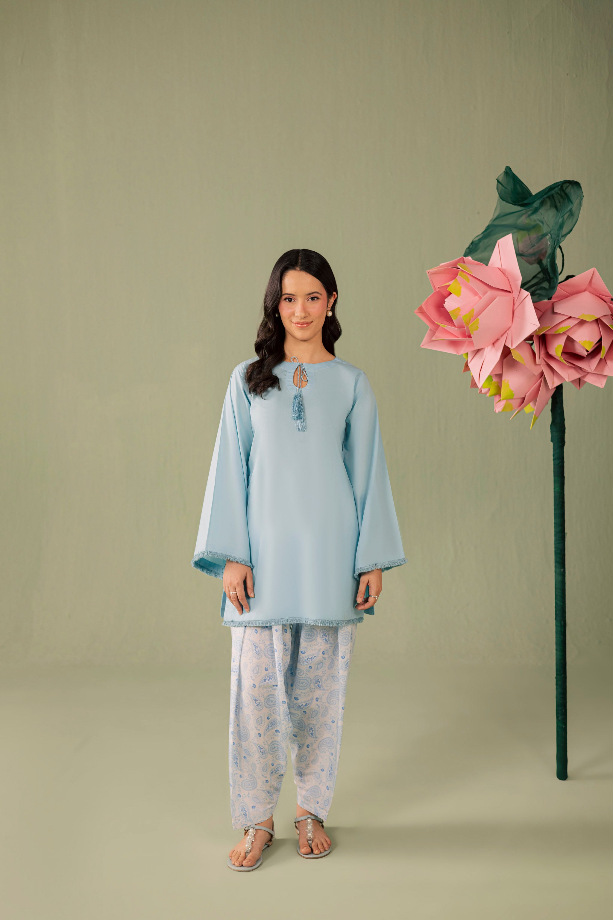 2PC Printed Solid Shalwar Kameez - AZ04