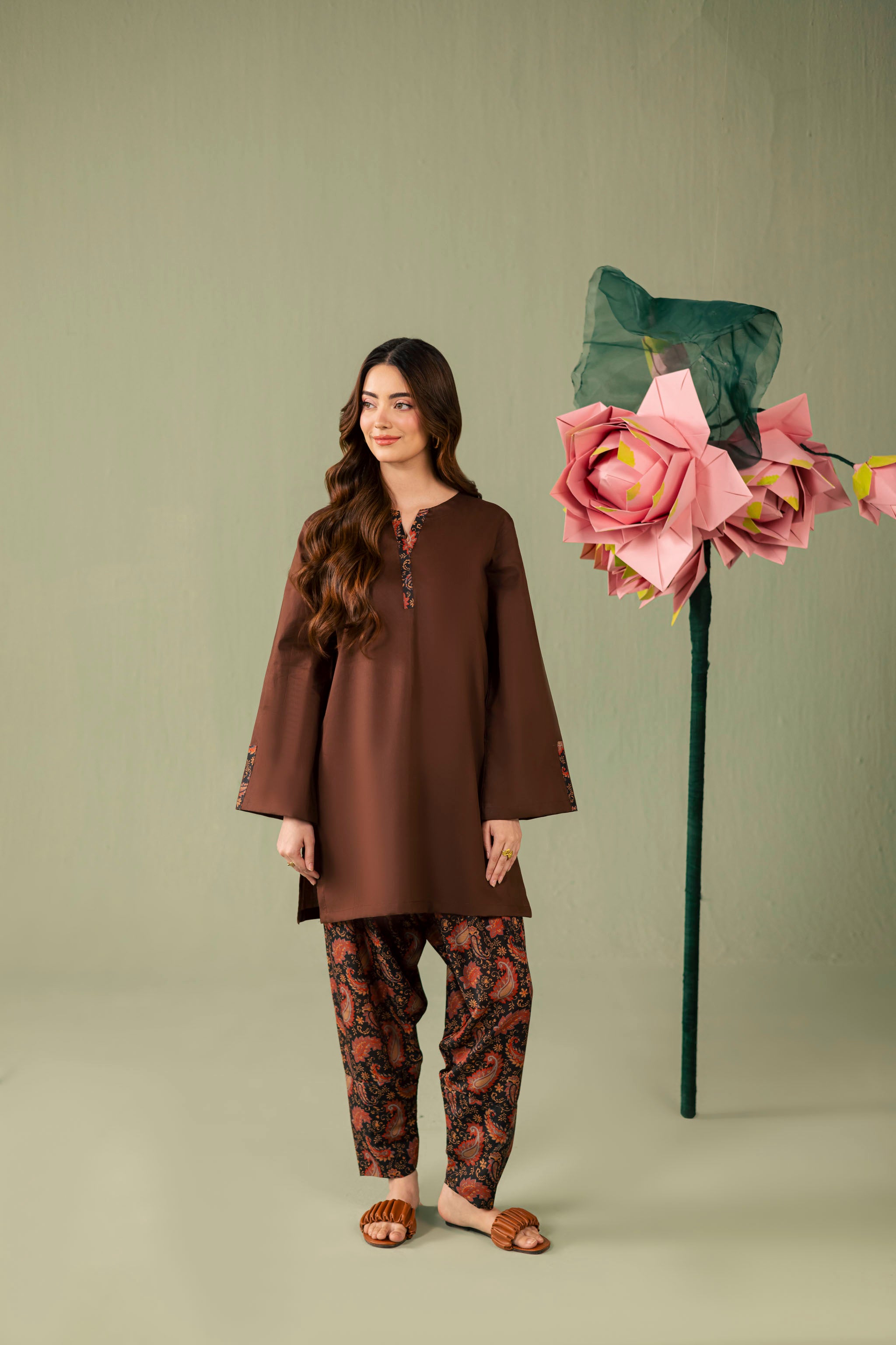 2PC Printed Solid Shalwar Kameez - AZ03