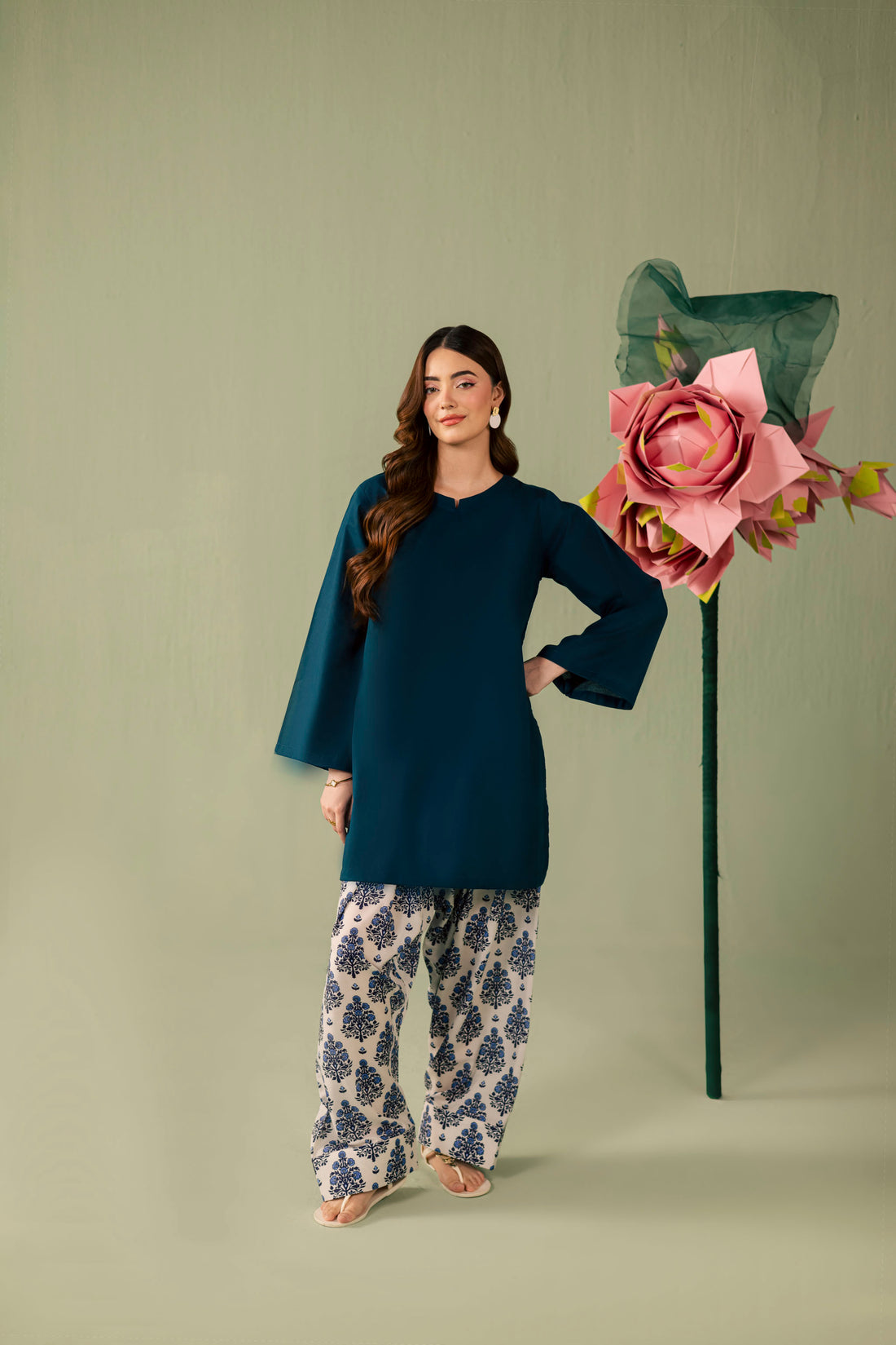 2PC Printed Solid Shalwar Kameez - AZ05