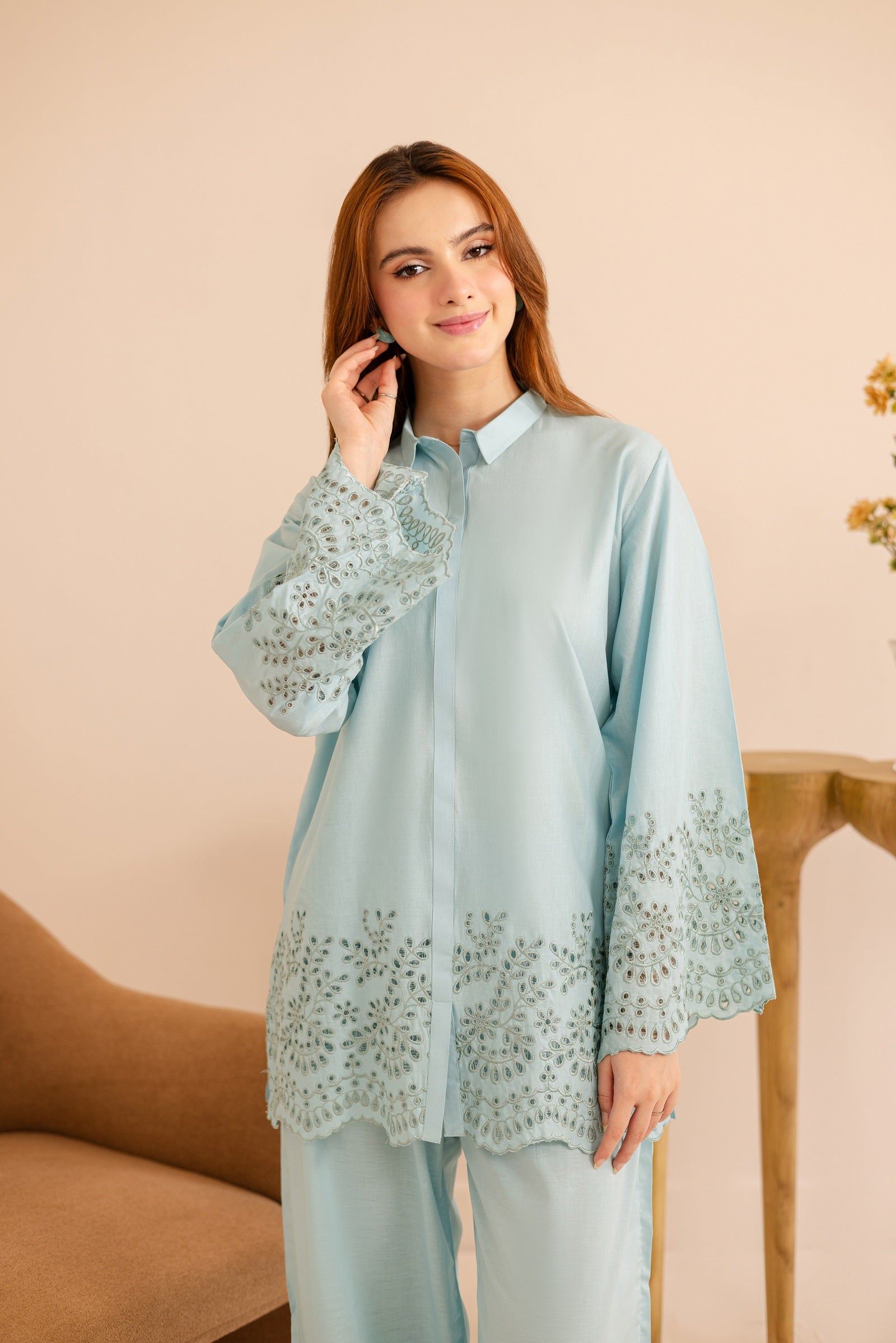Schiffli Embroidered Co-Ord - 1162-S.BLU