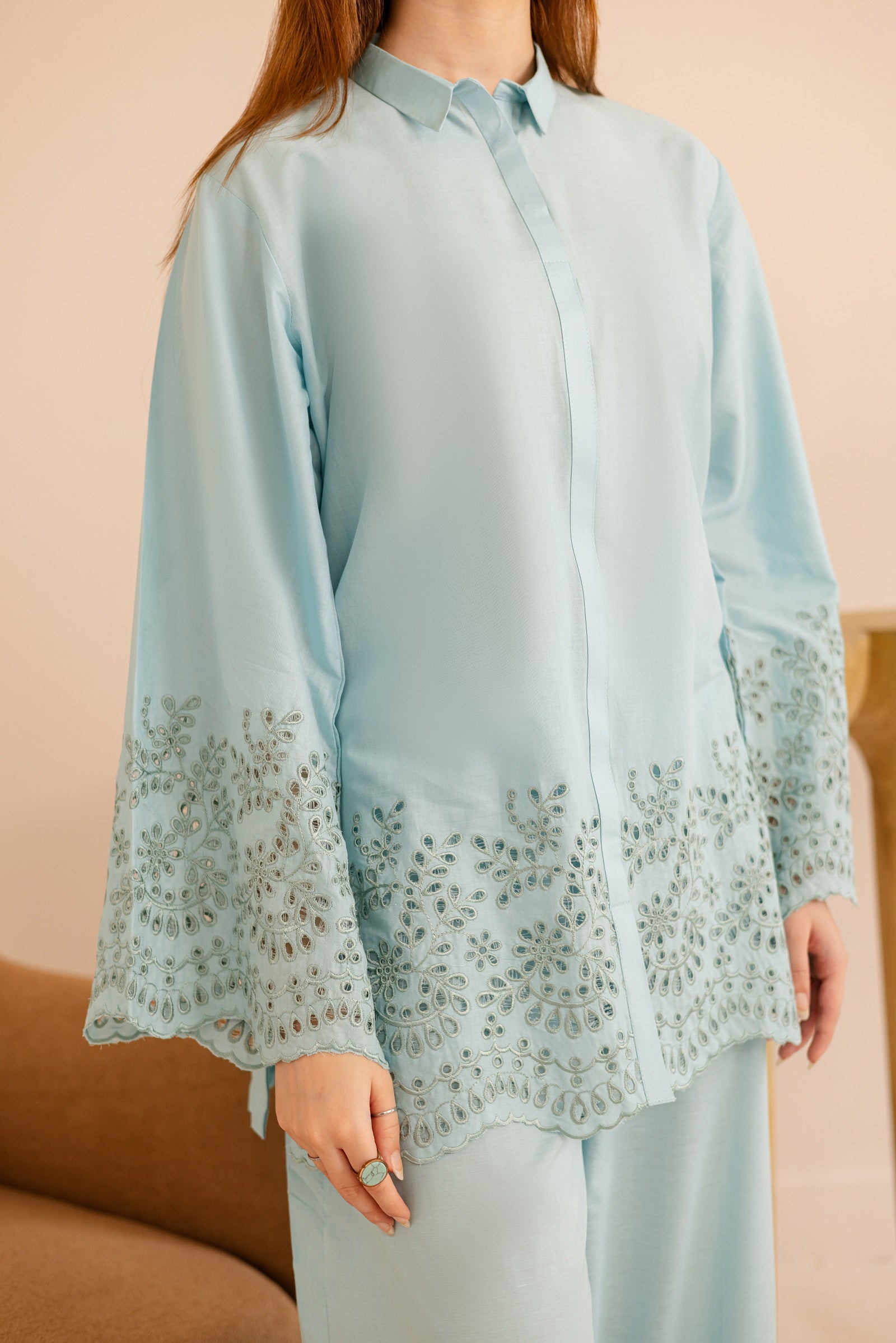 Schiffli Embroidered Co-Ord - 1162-S.BLU
