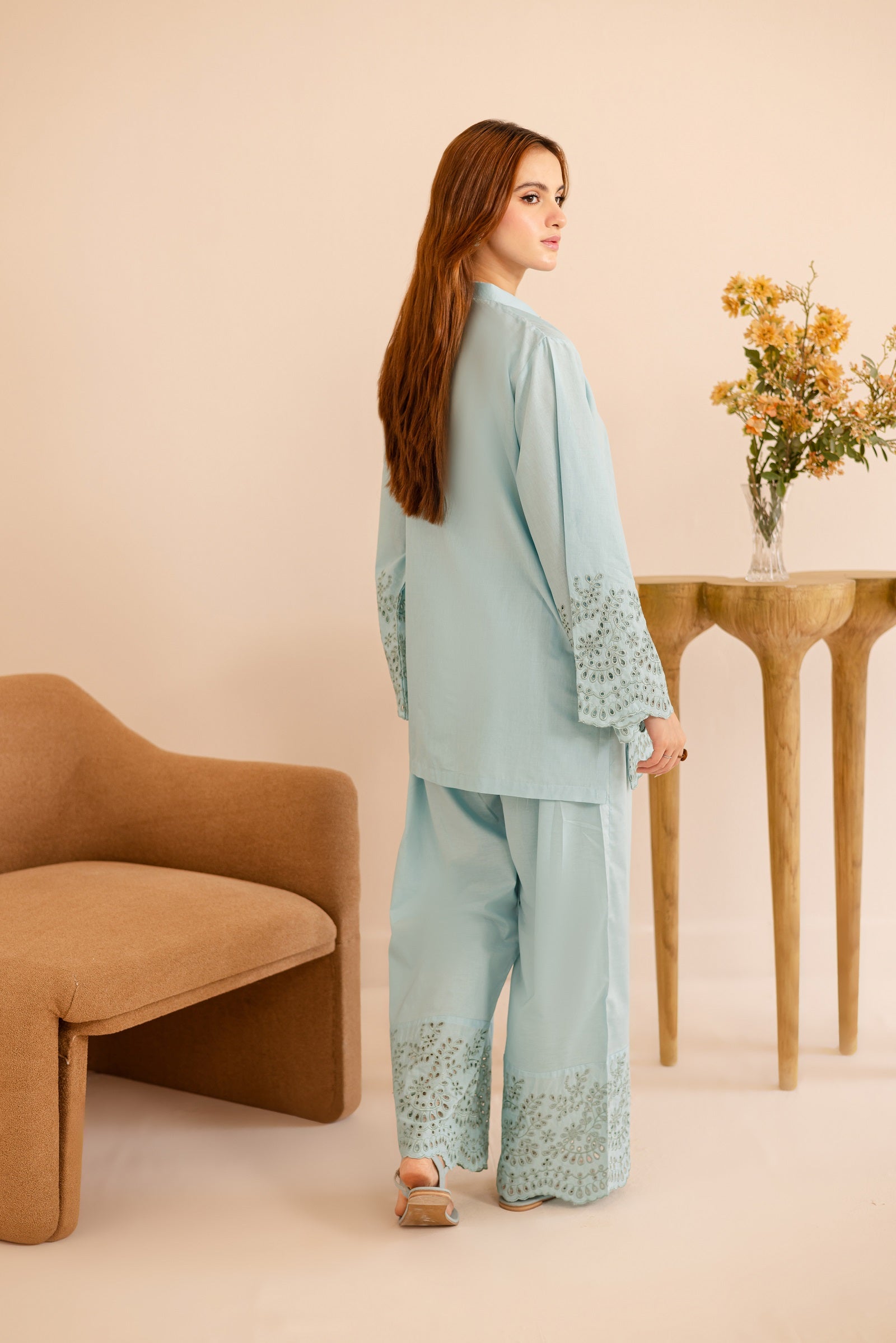 Schiffli Embroidered Co-Ord - 1162-S.BLU