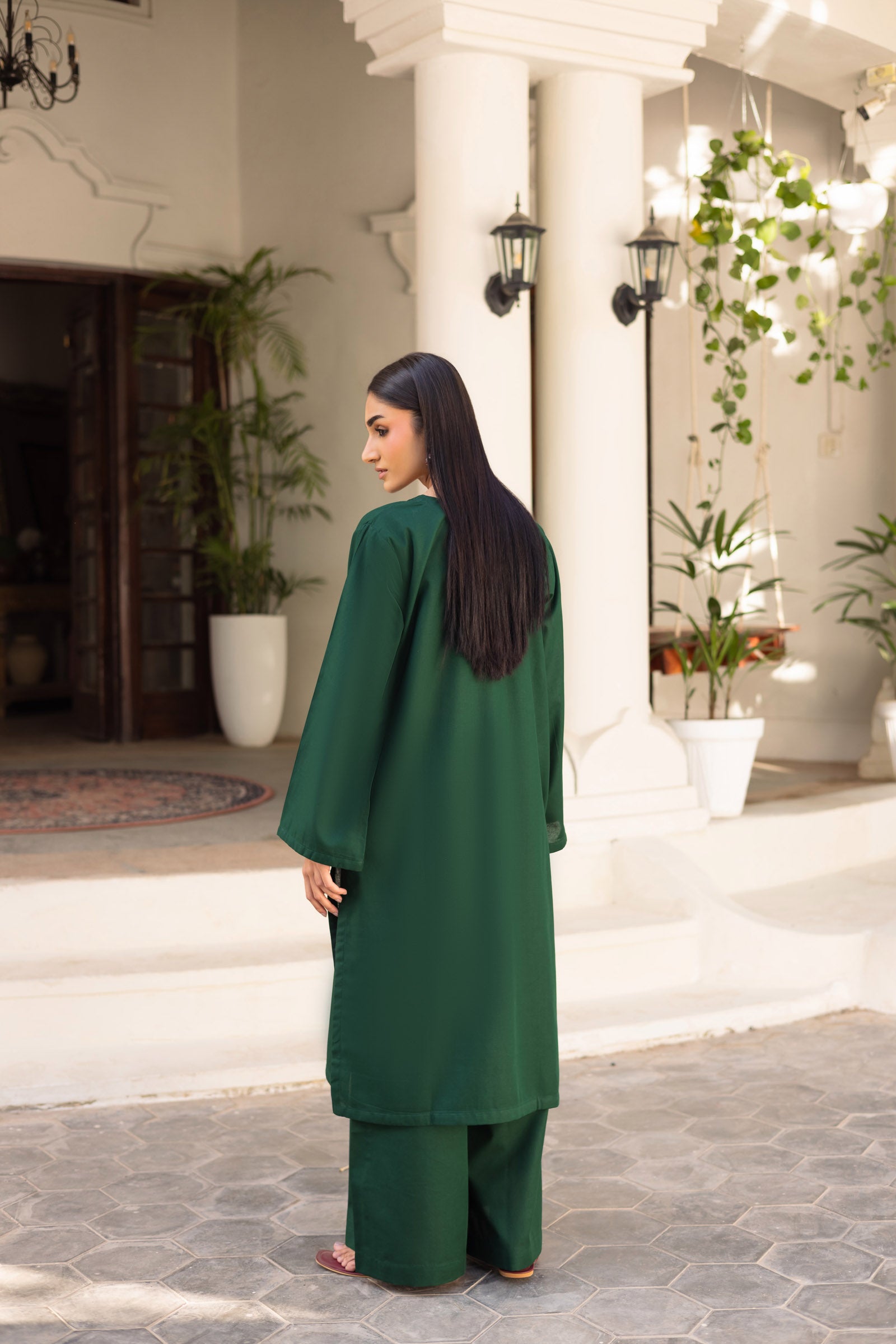 2 PC Khaddar Solid PSK 01 - Bottle Green