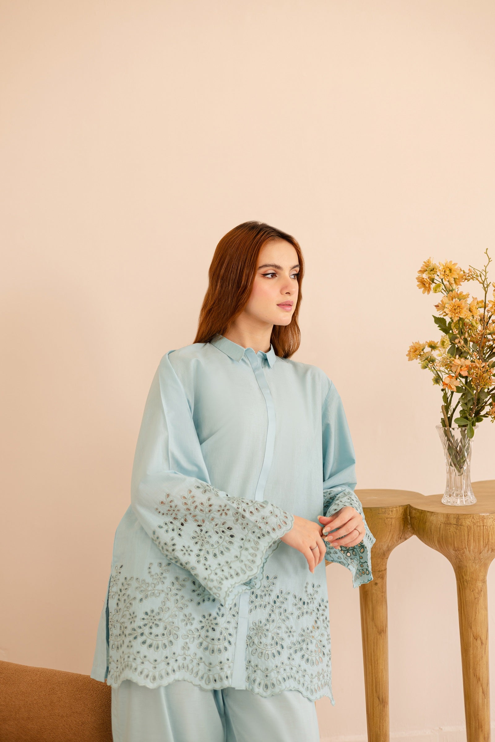 Schiffli Embroidered Co-Ord - 1162-S.BLU