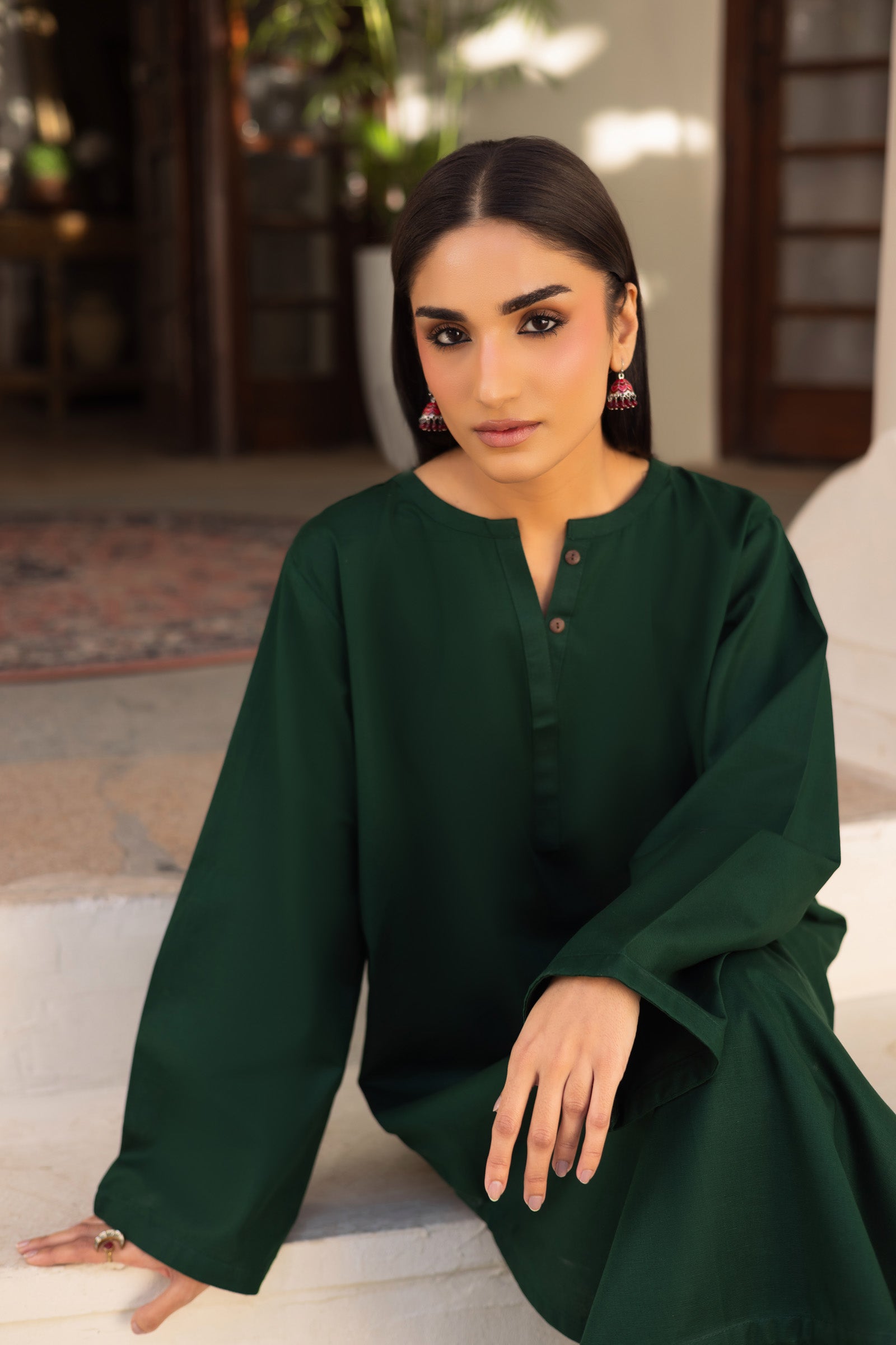 2 PC Khaddar Solid PSK 01 - Bottle Green