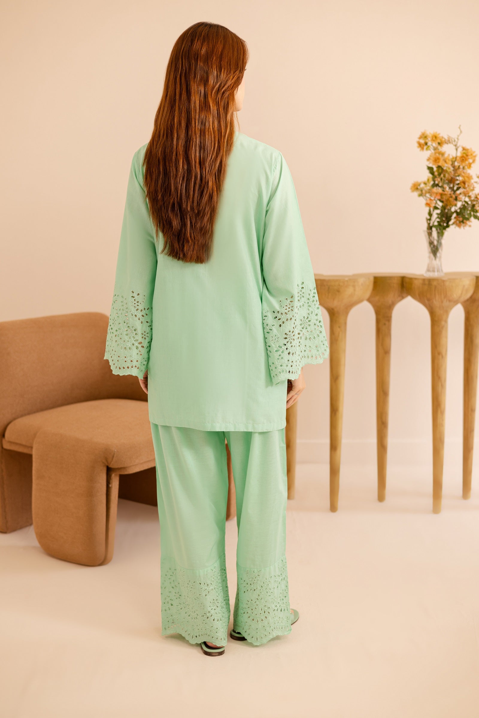 Schiffli Embroidered Co-Ord - 1160-M.GRN