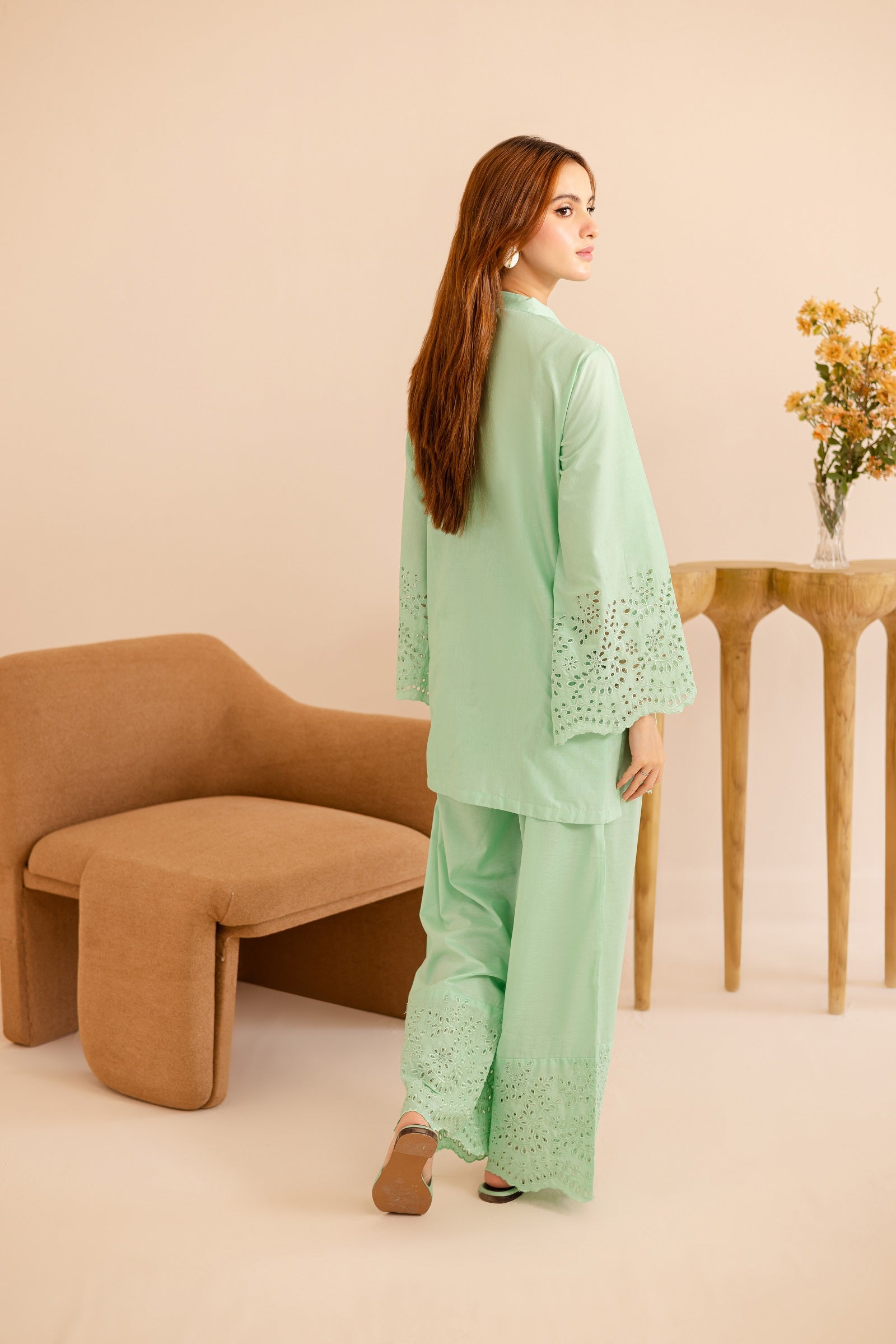 Schiffli Embroidered Co-Ord - 1160-M.GRN