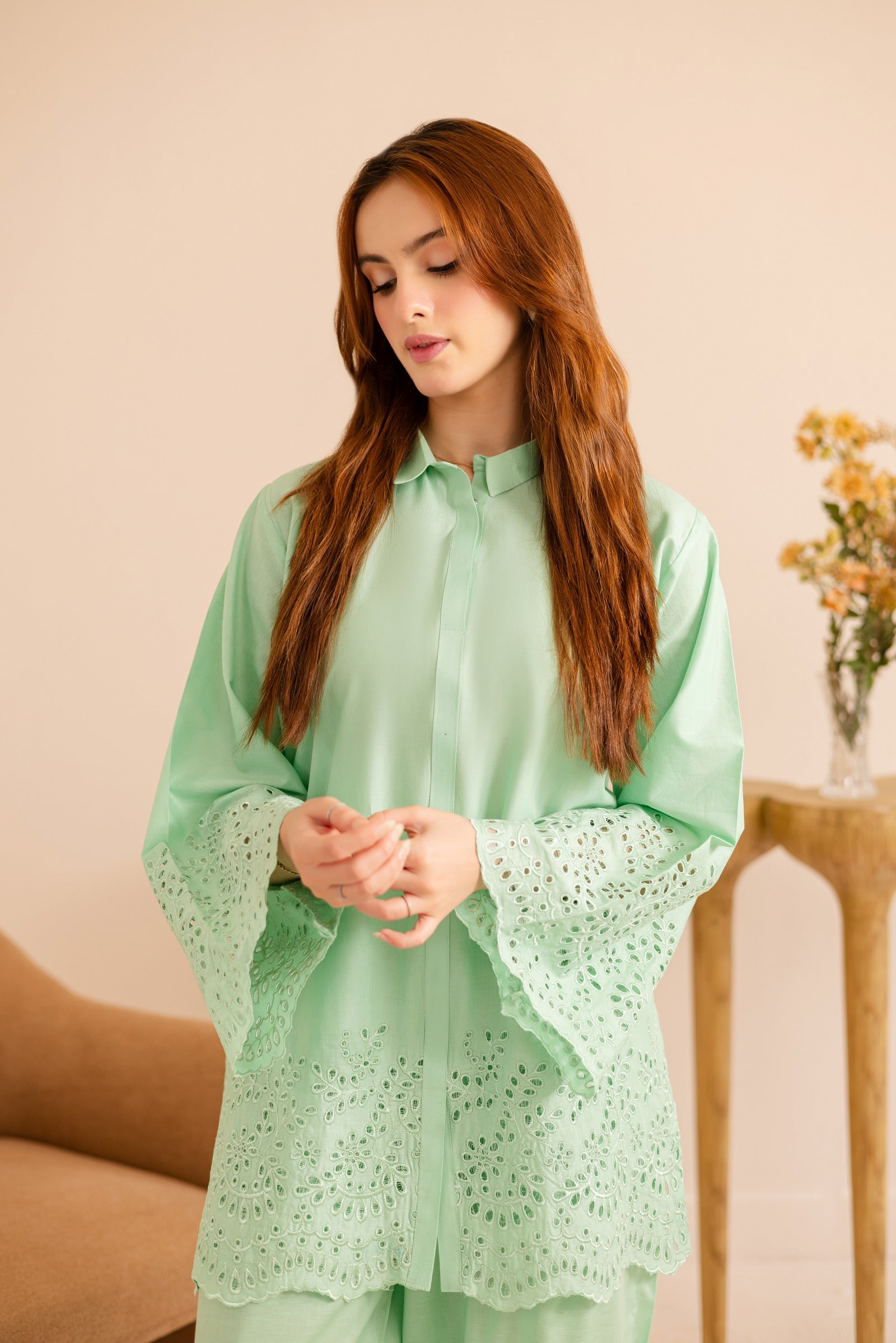 Schiffli Embroidered Co-Ord - 1160-M.GRN