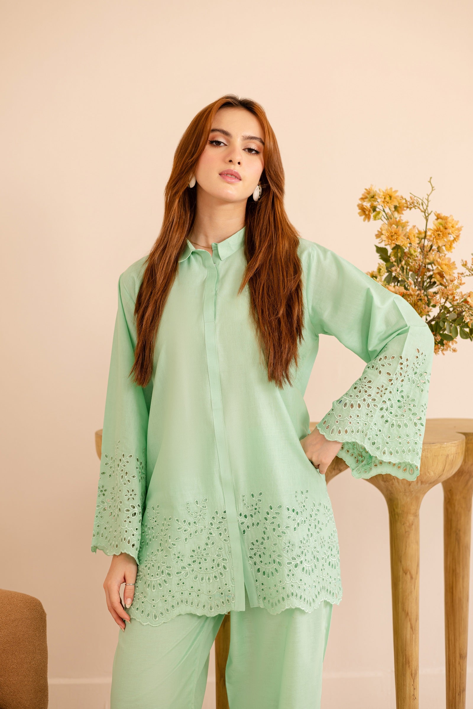 Schiffli Embroidered Co-Ord - 1160-M.GRN