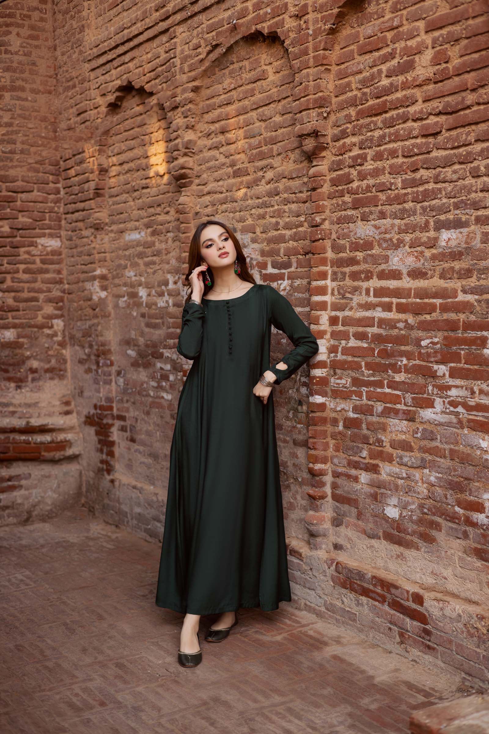 Raw Silk Frock-Bottle Green