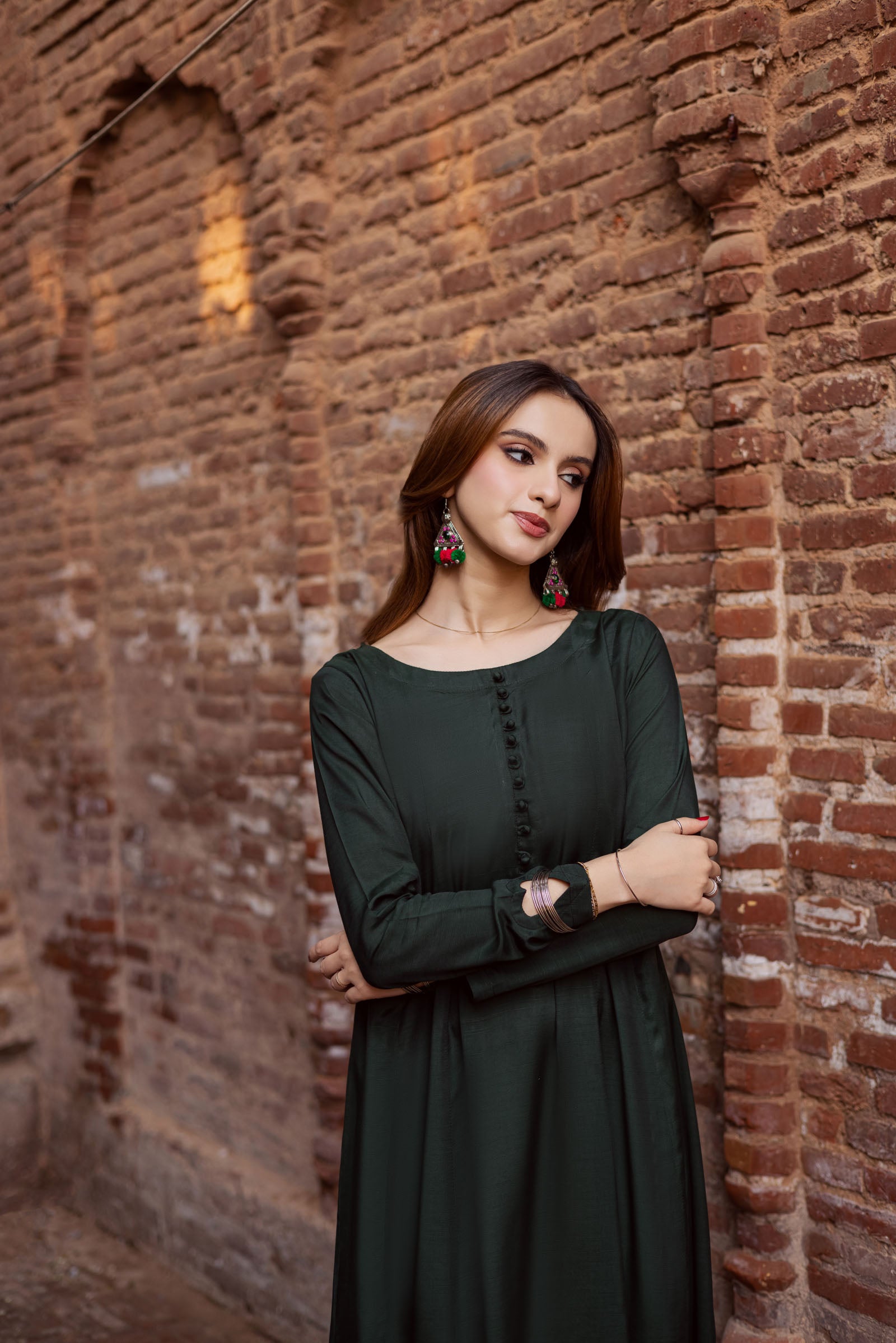 Raw Silk Frock-Bottle Green