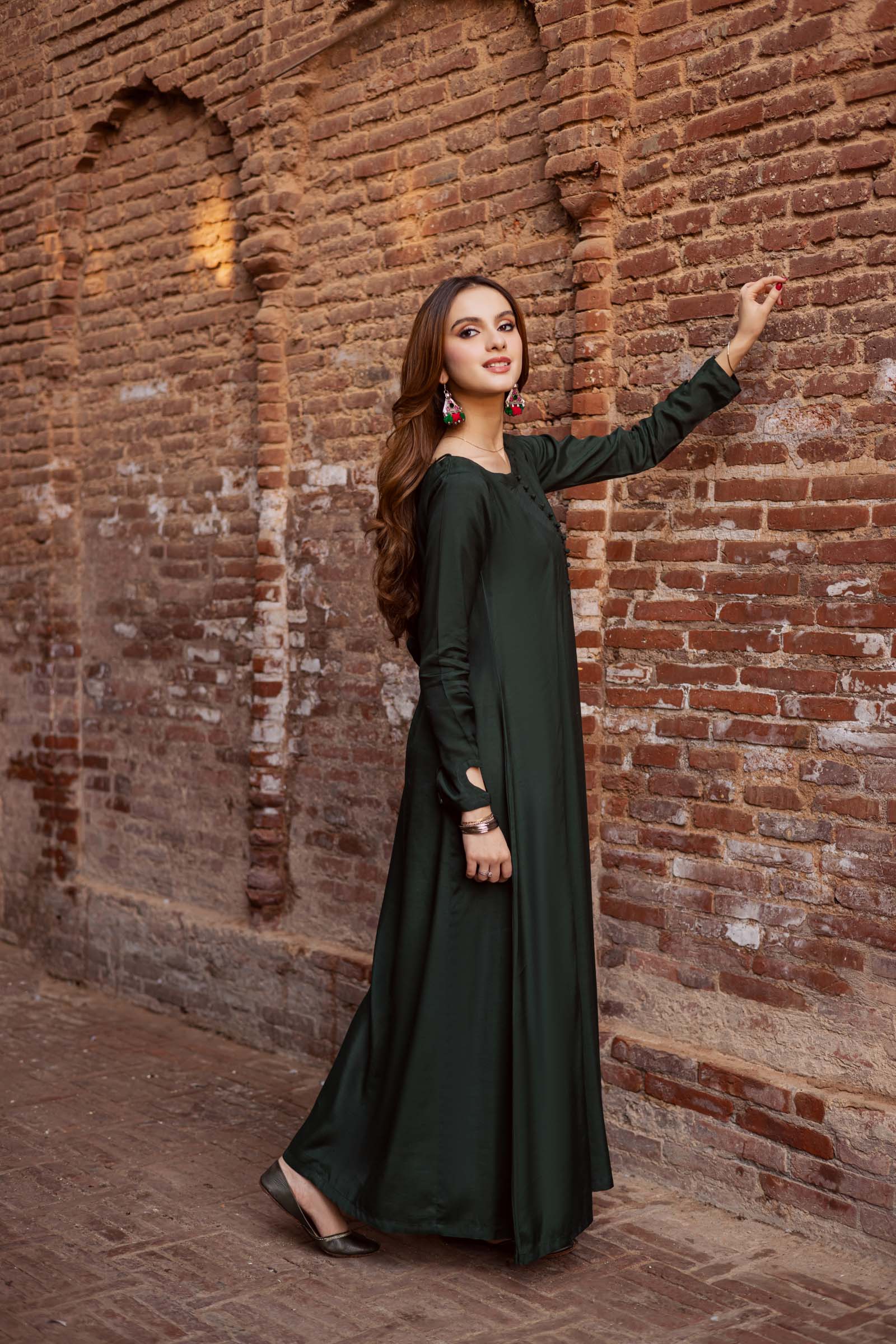 Raw Silk Frock-Bottle Green