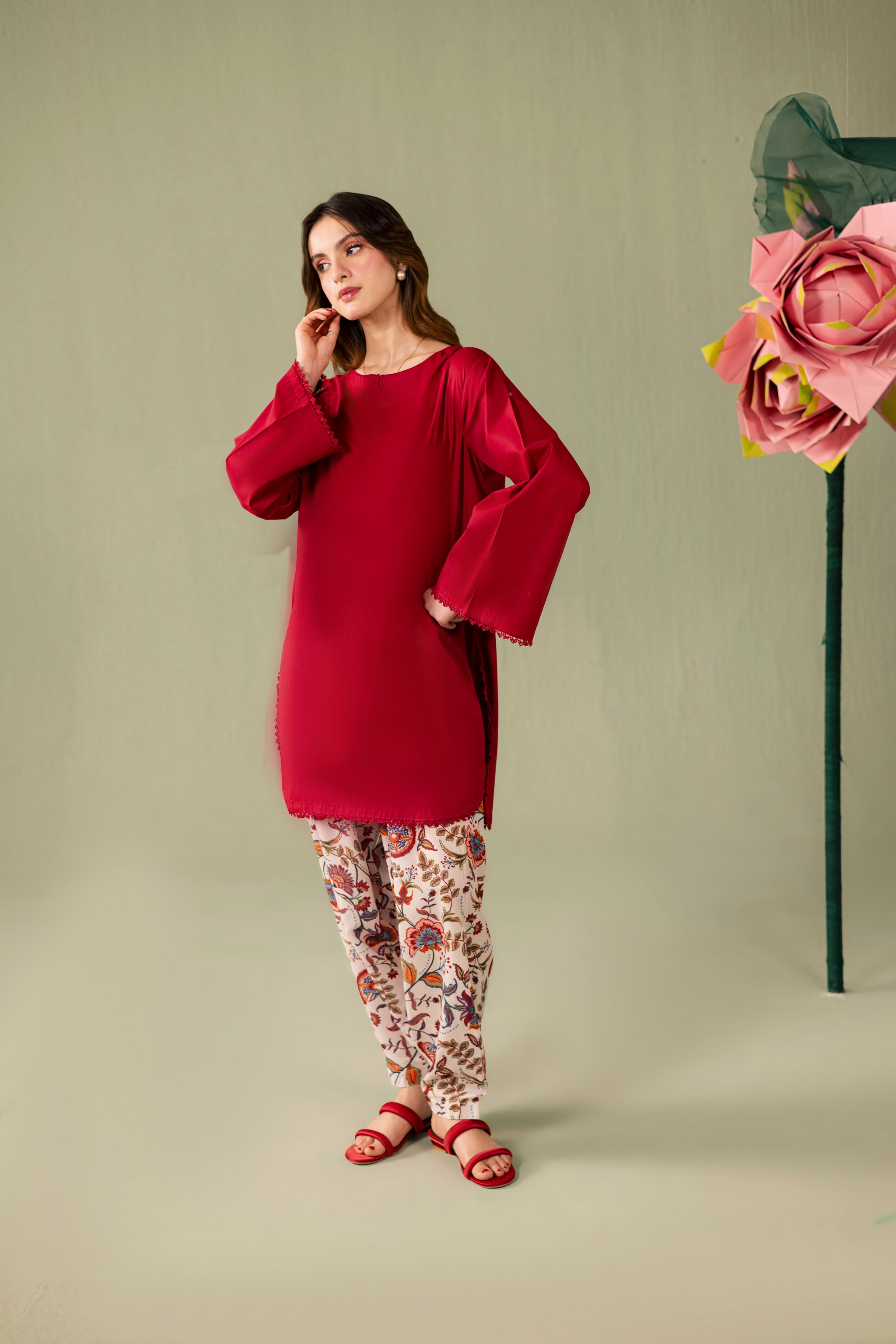 2PC Printed Solid Shalwar Kameez - AZ08