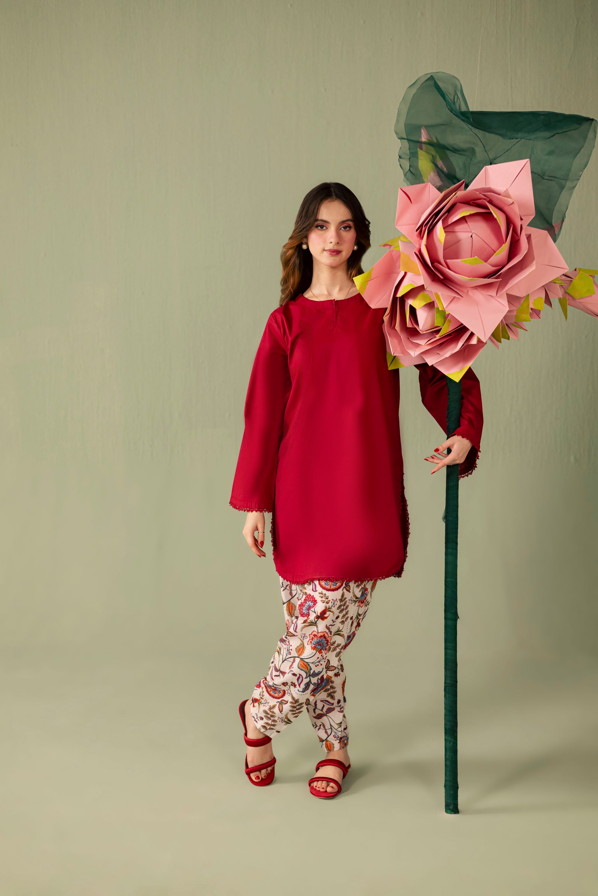 2PC Printed Solid Shalwar Kameez - AZ08