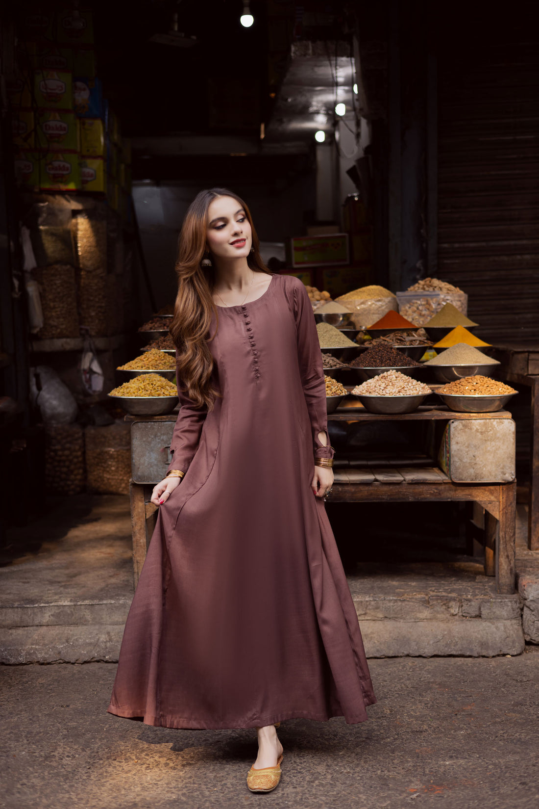 Raw Silk Frock-Chocolate Brown