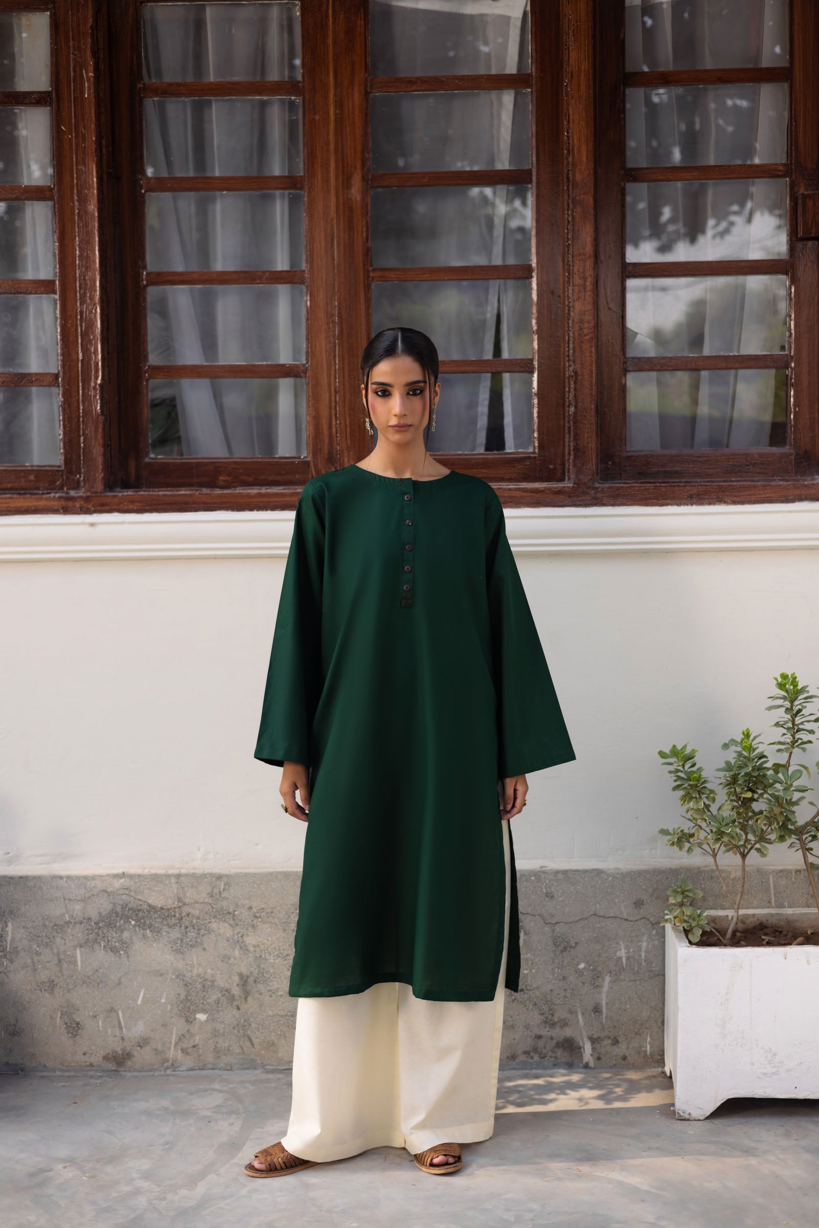 2 PC Khaddar Solid CSK 02 - Bottle Green