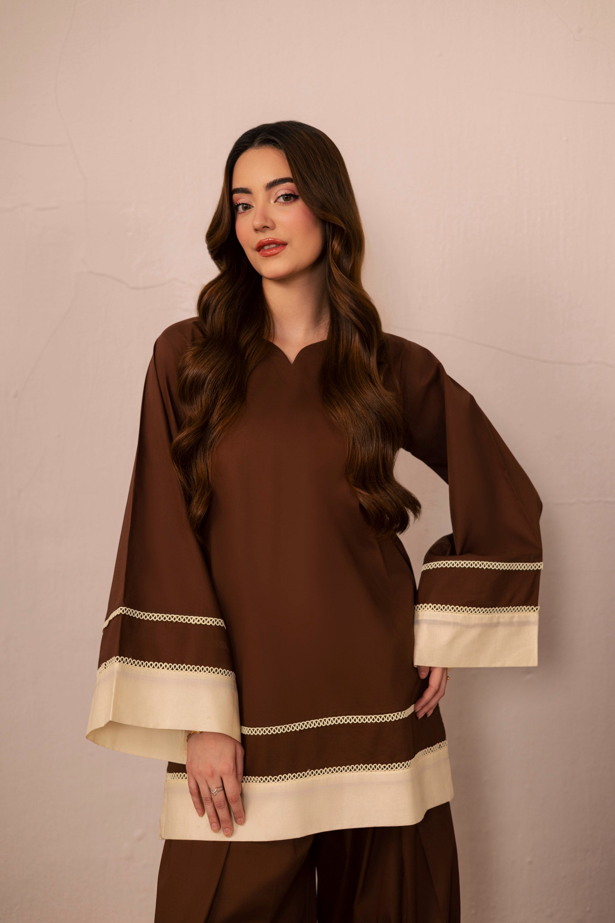 2PC Solid Colour Block Dress - 03 Dark Brown