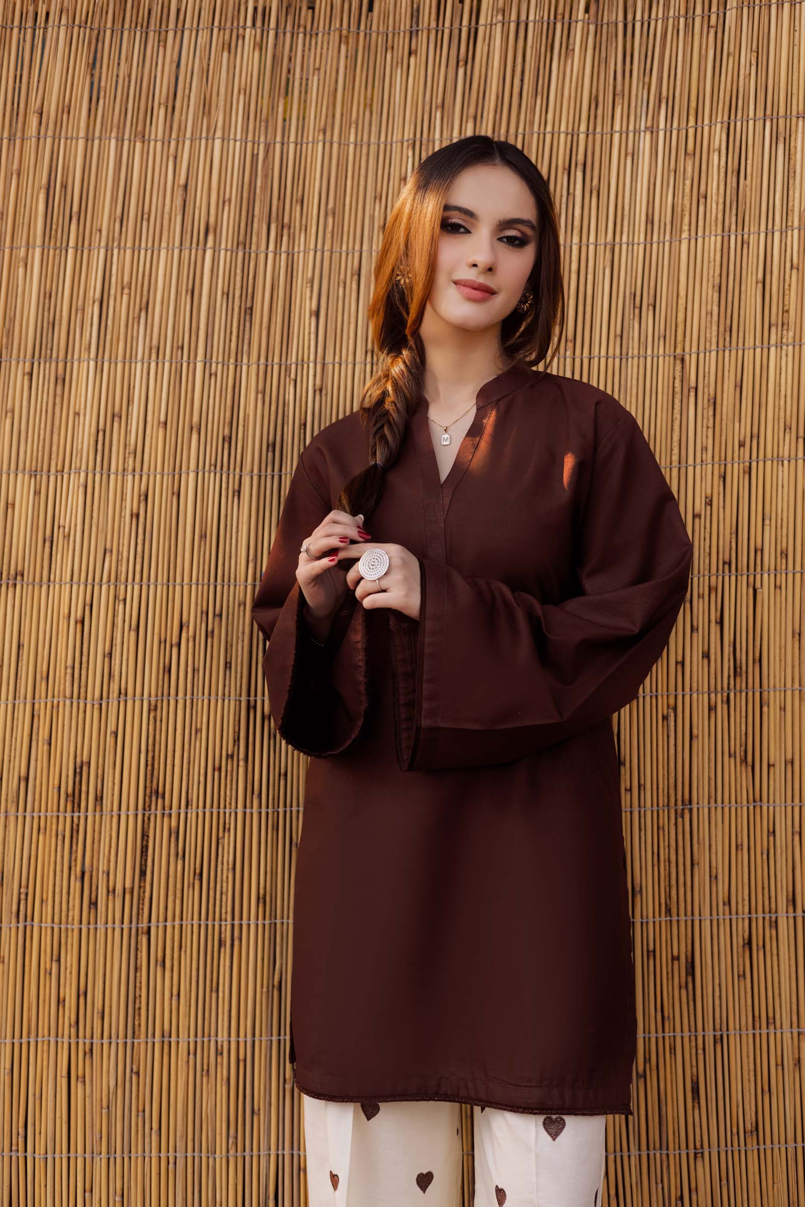 2PC Embroidered Khaddar MSK 05 – Dark Brown